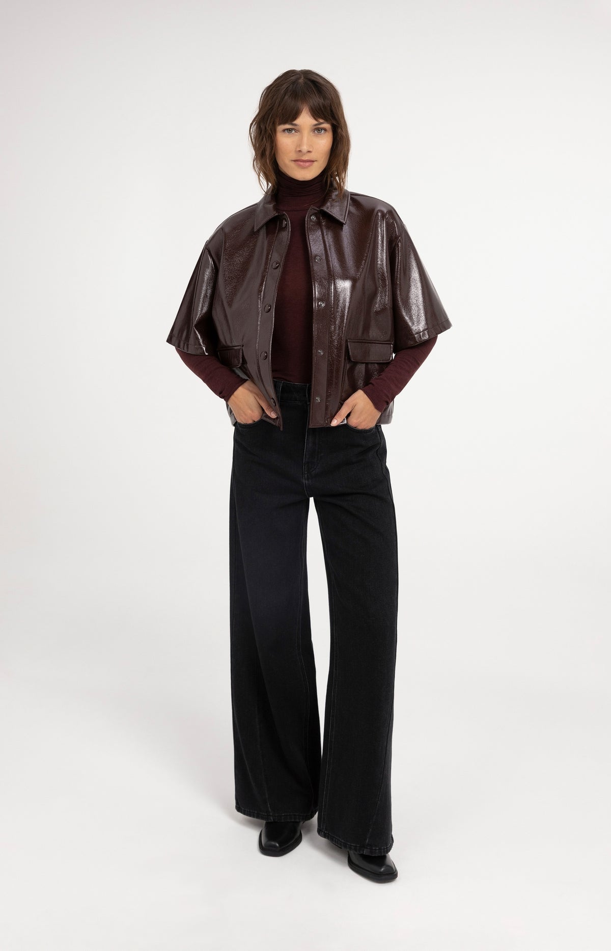 Jersey turtleneck top with long sleeves - Bitter Chocolate Red Melange