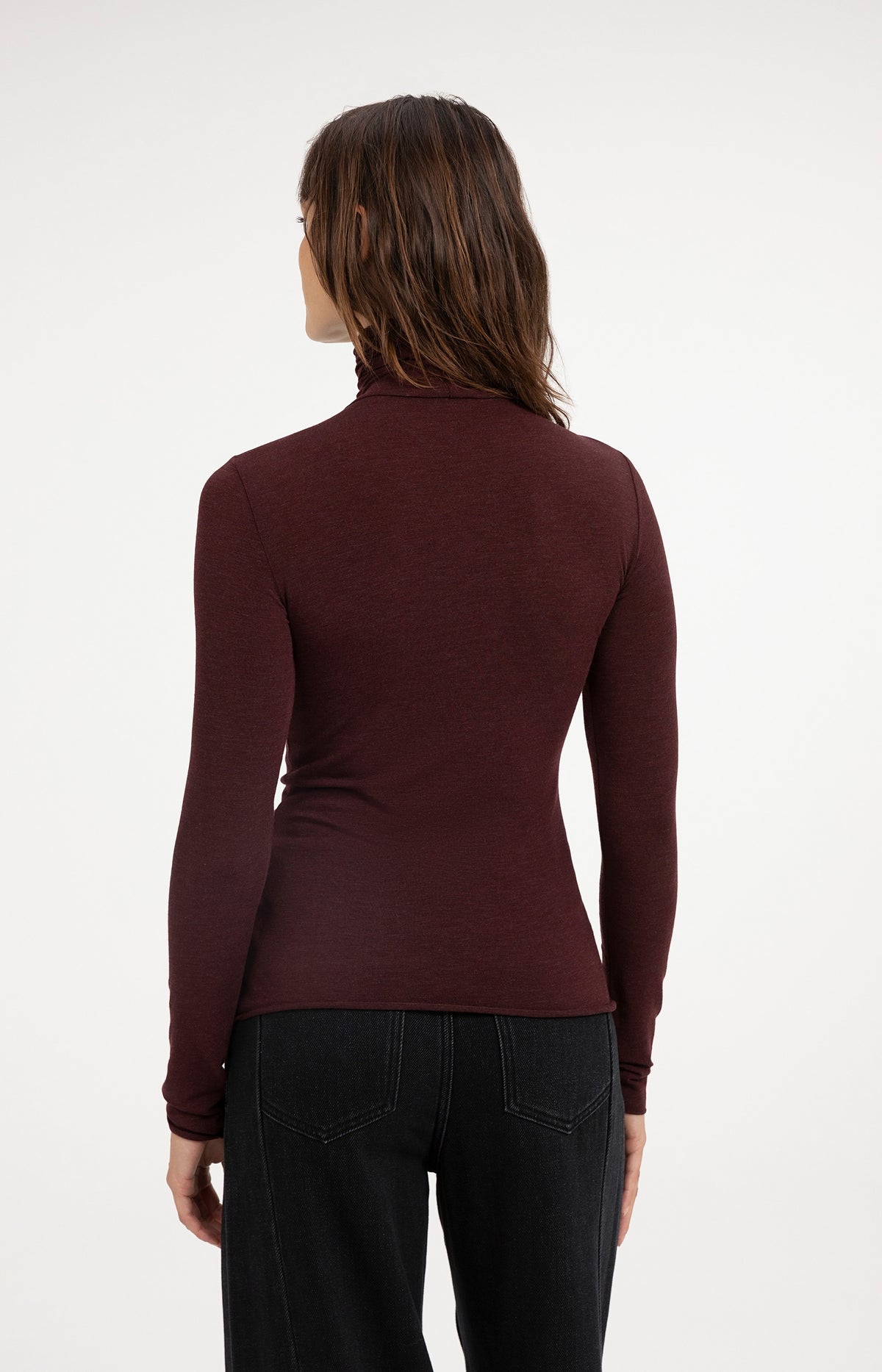 Jersey turtleneck top with long sleeves - Bitter Chocolate Red Melange
