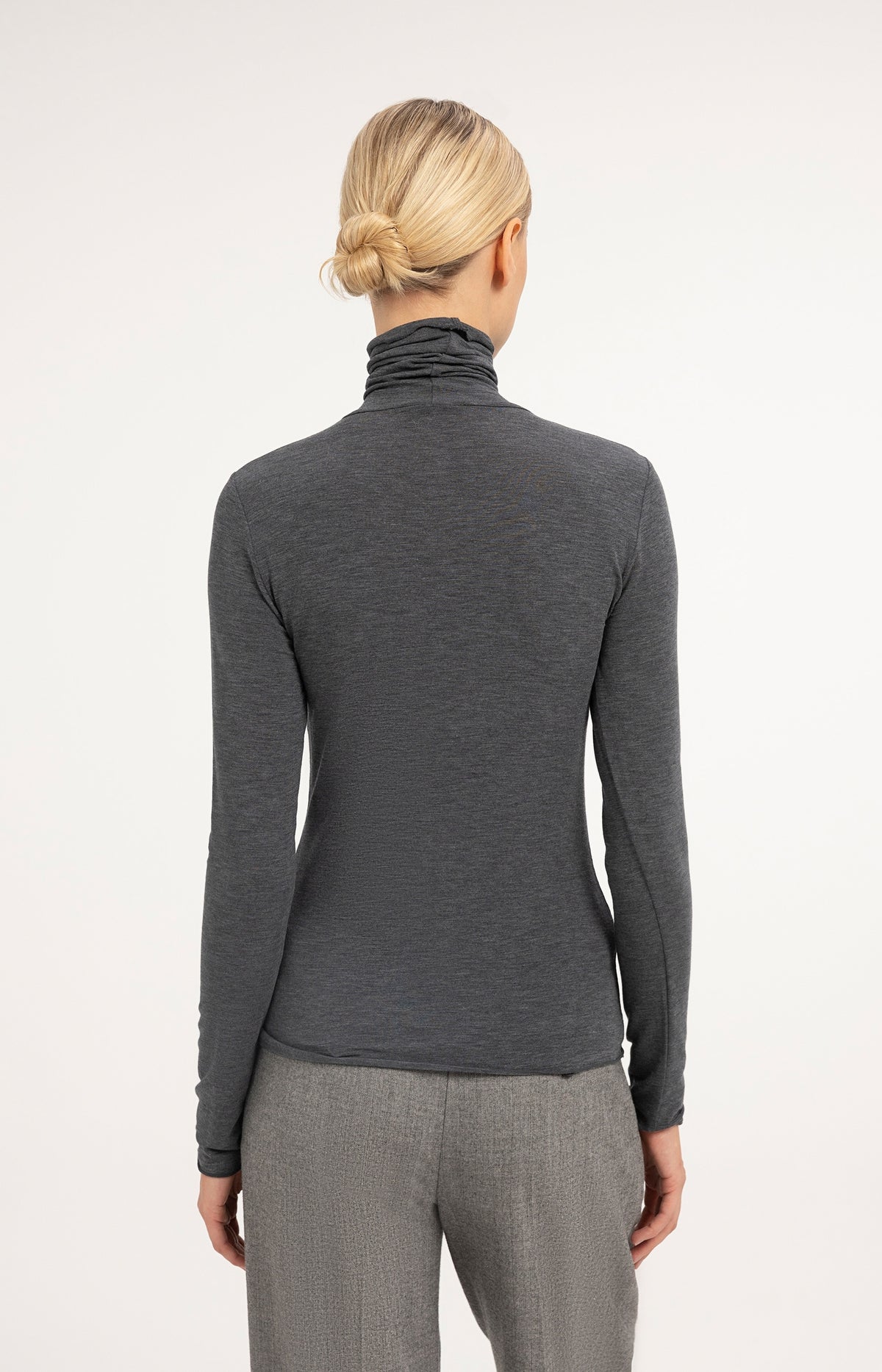 Jersey turtleneck top with long sleeves - Dark Anthracite Melange