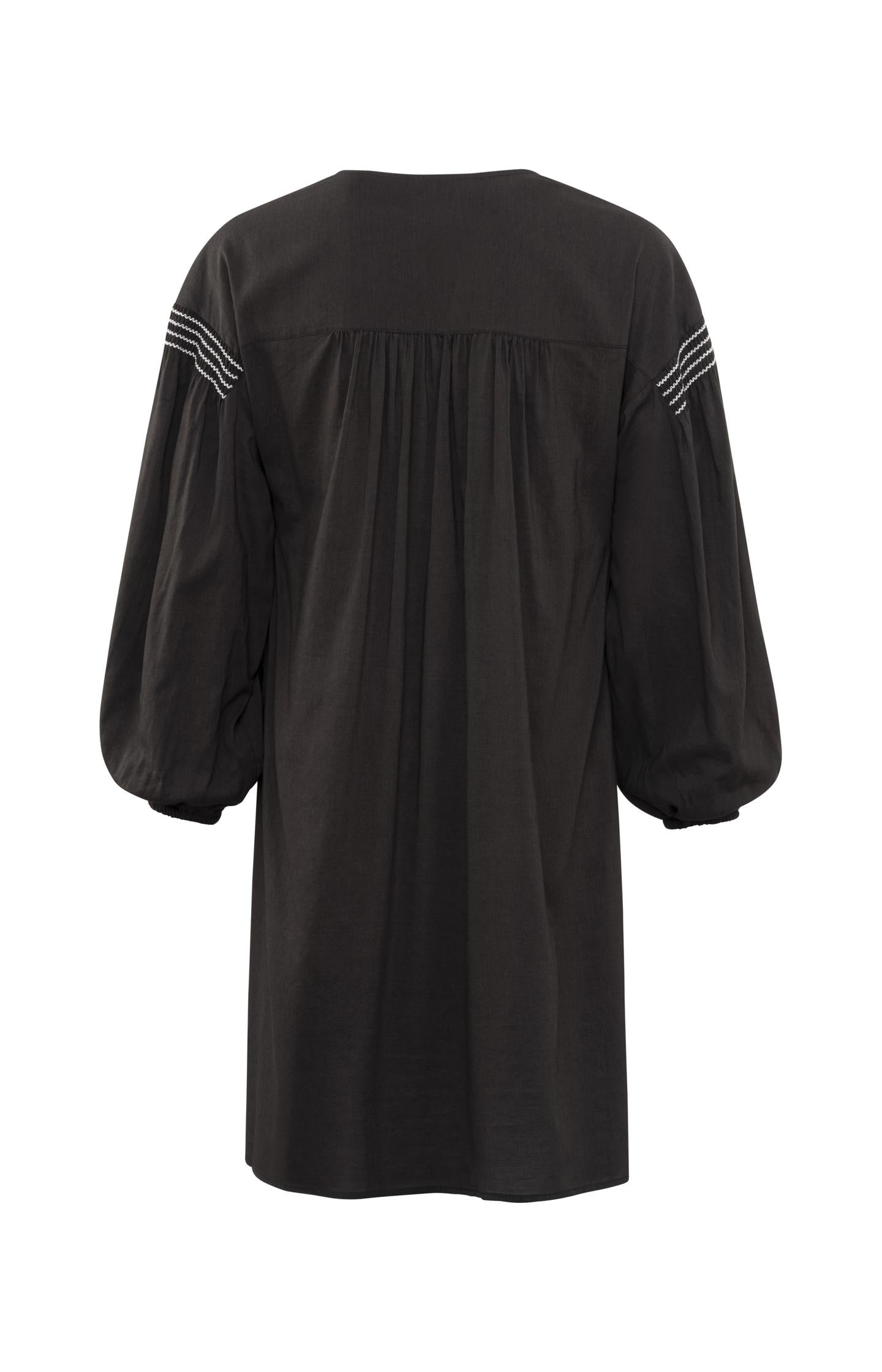 Kaftan dress with V-neck, long sleeves and shoulder detail - Licorice Black