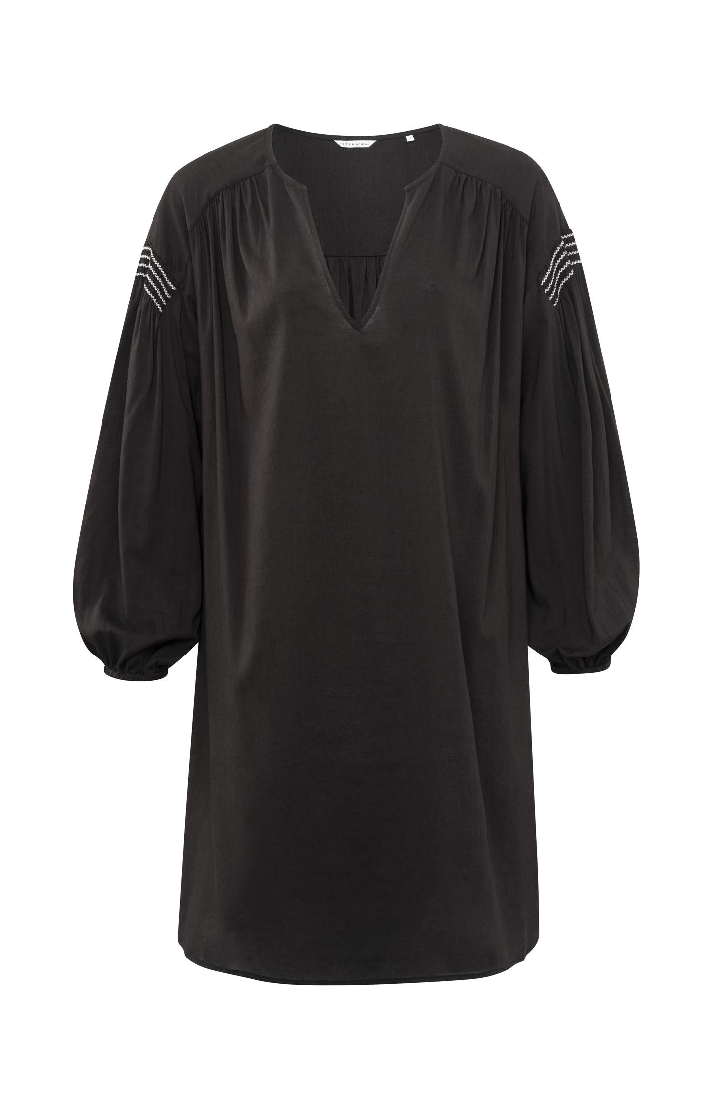 Kaftan dress with V-neck, long sleeves and shoulder detail - Licorice Black - Type: product