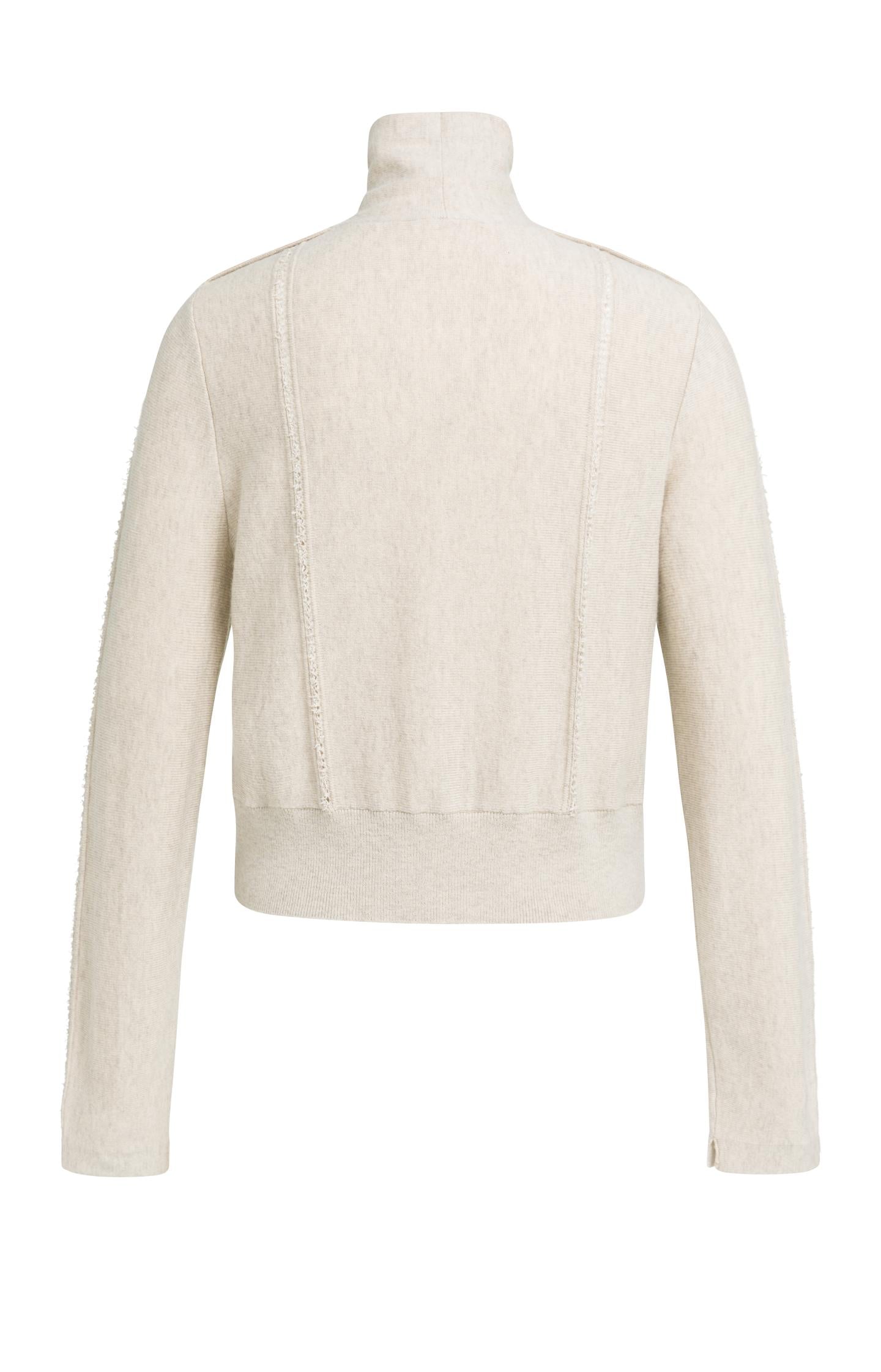 Knitted cardigan with high collar and button closure