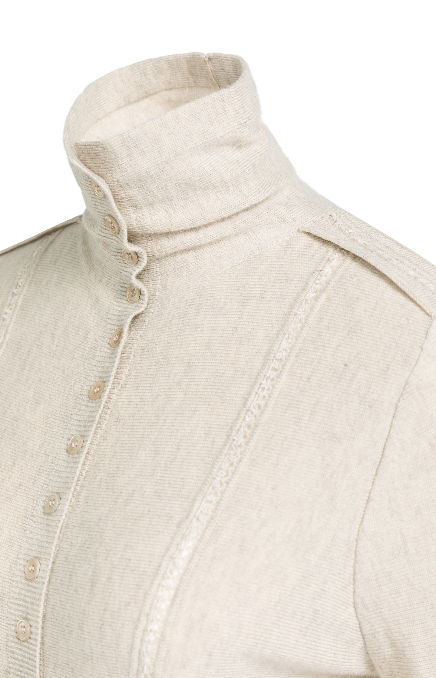 Knitted cardigan with high collar and button closure