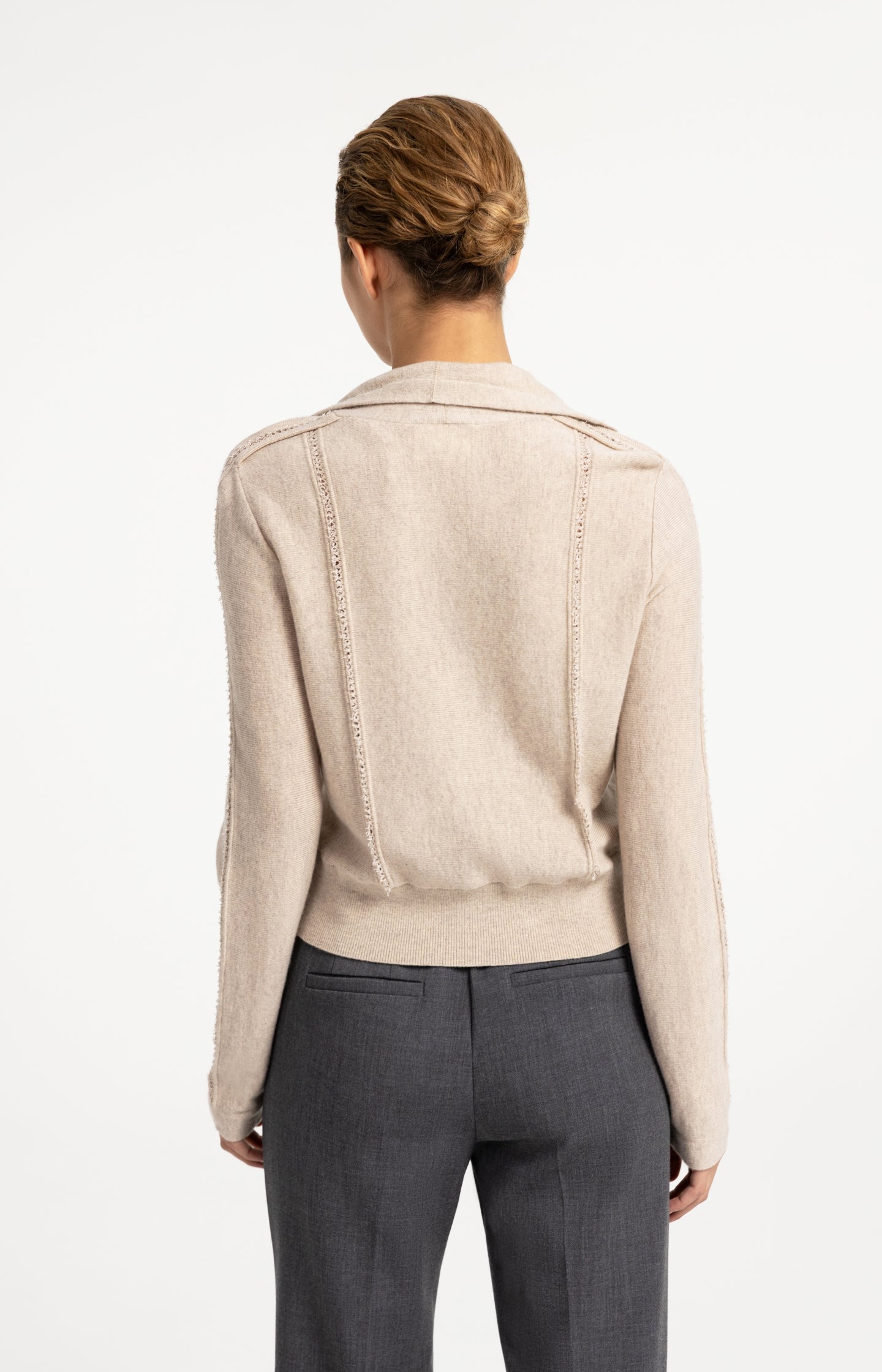 Knitted cardigan with high collar and button closure