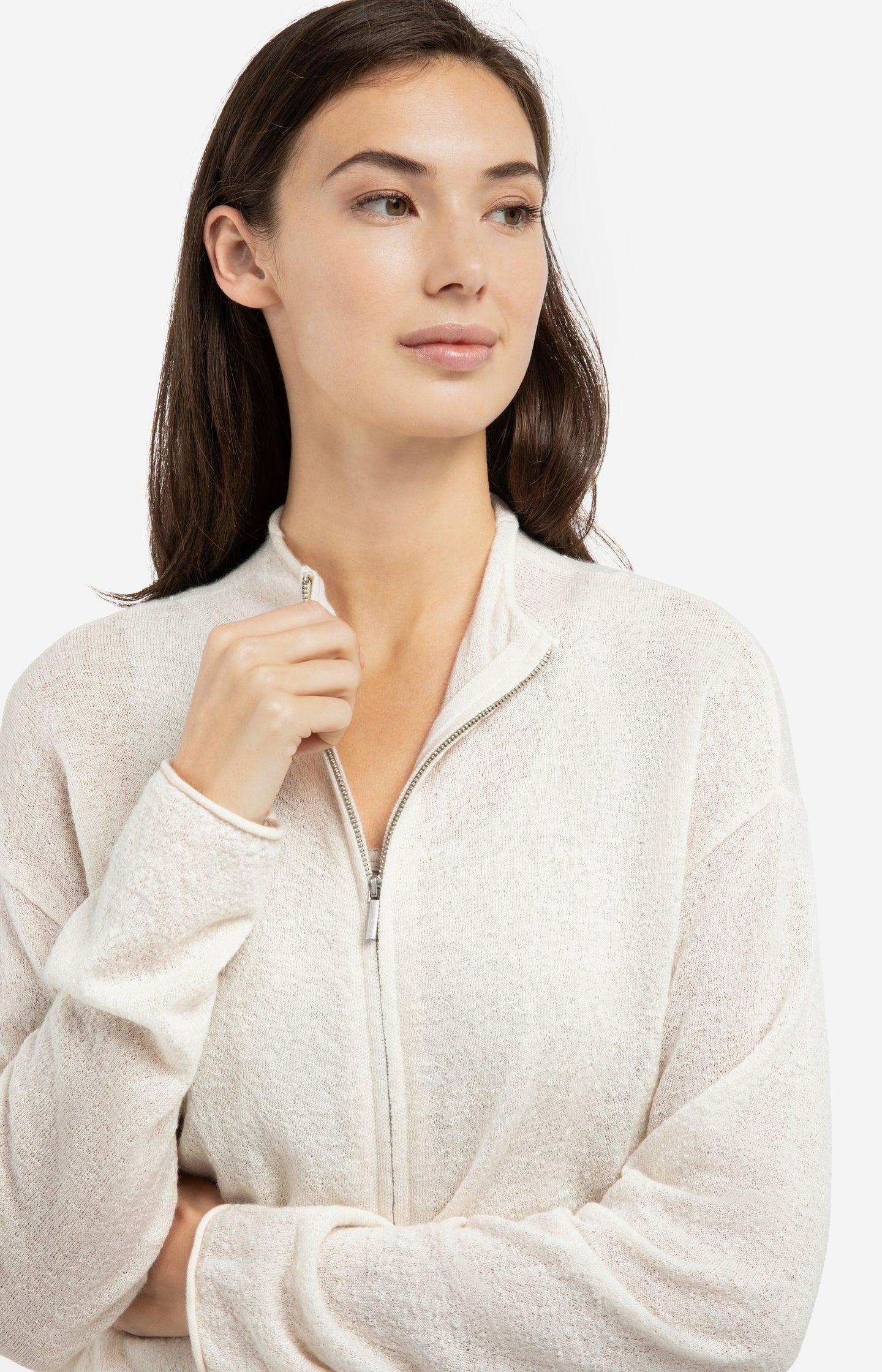 Knitted cardigan with high neck and zipper