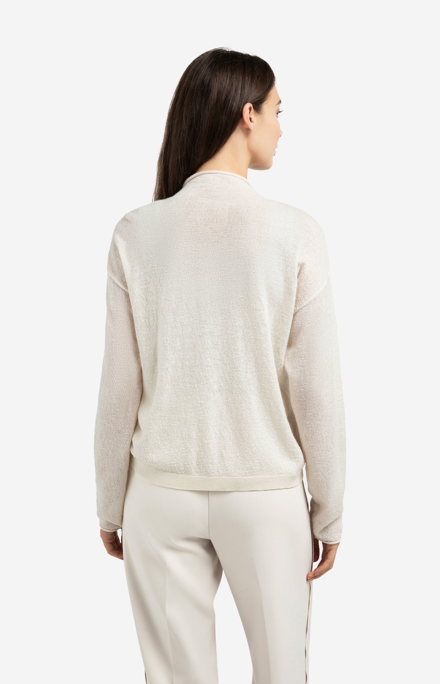 Knitted cardigan with high neck and zipper