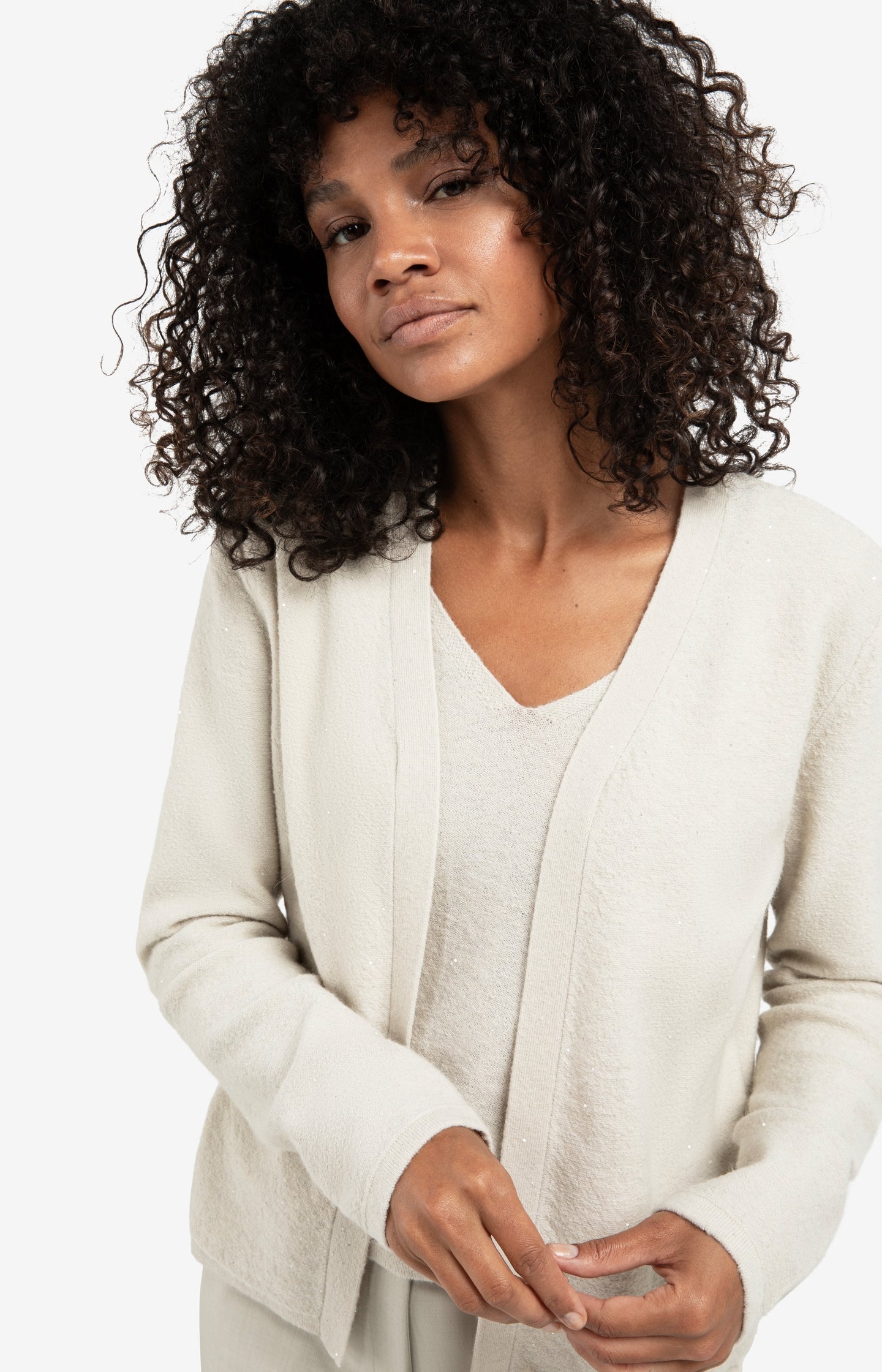 Knitted cardigan with matching spencer with subtle sequins - Type: lookbook