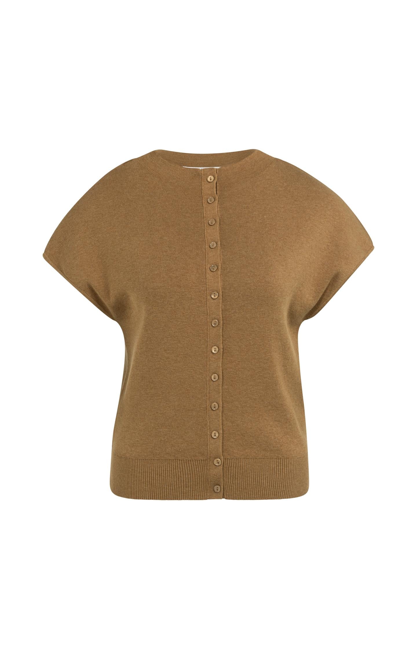 Knitted cardigan with short sleeves and front buttons - Type: lookbook