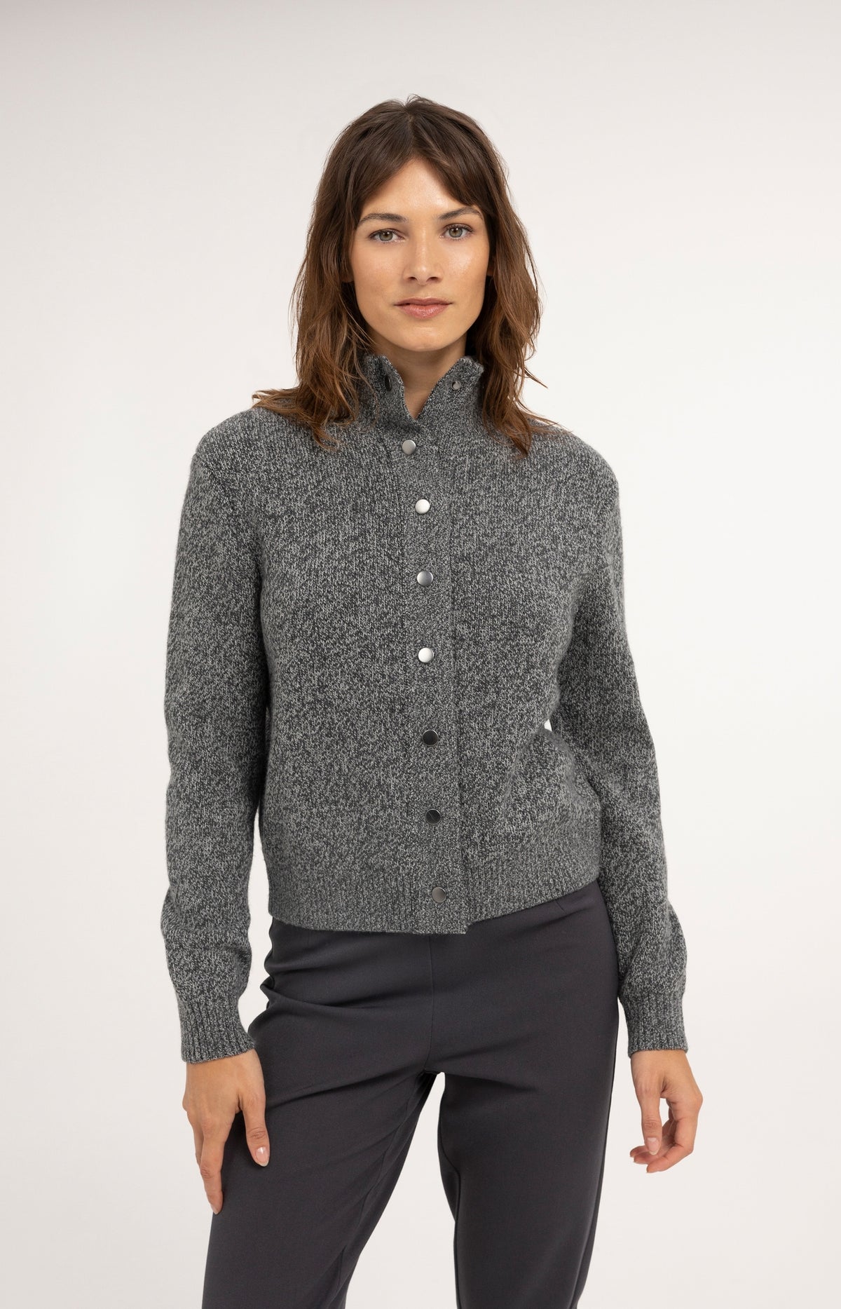 Knitted cardigan with snap buttons - Dark Anthracite Melange