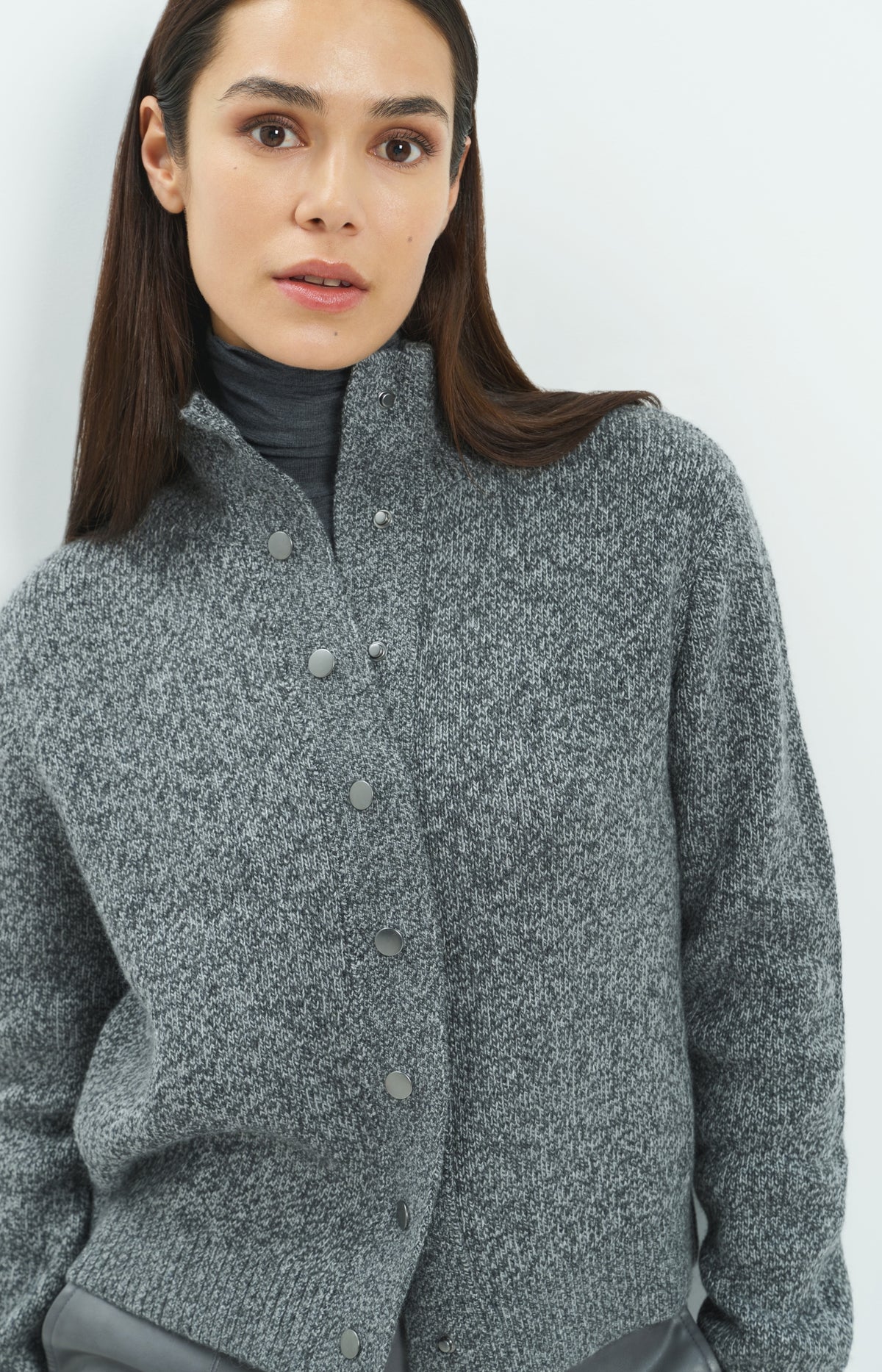 Knitted cardigan with snap buttons - Dark Anthracite Melange