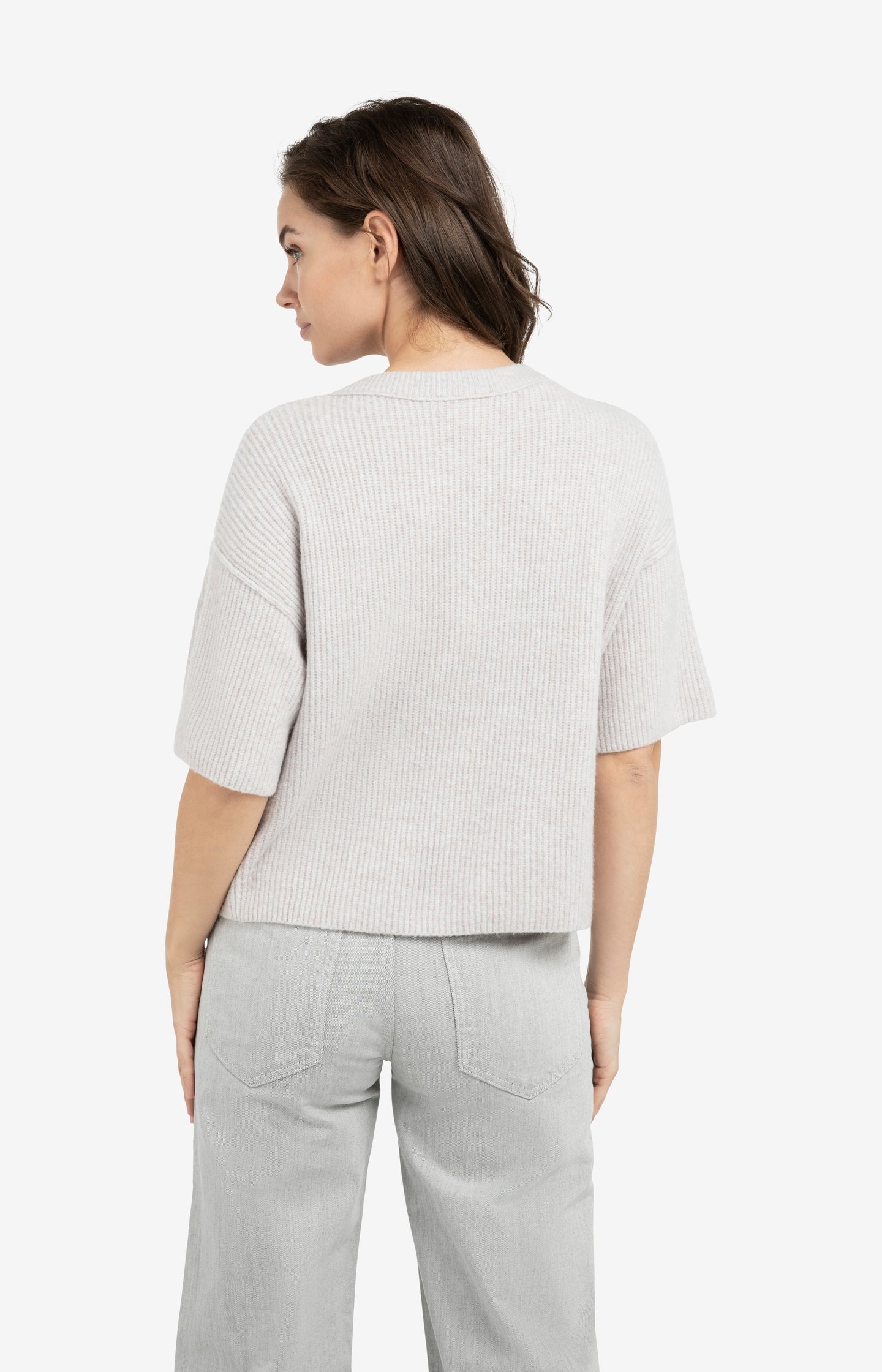 Knitted cardigan with wide short sleeves and buttons - Type: lookbook