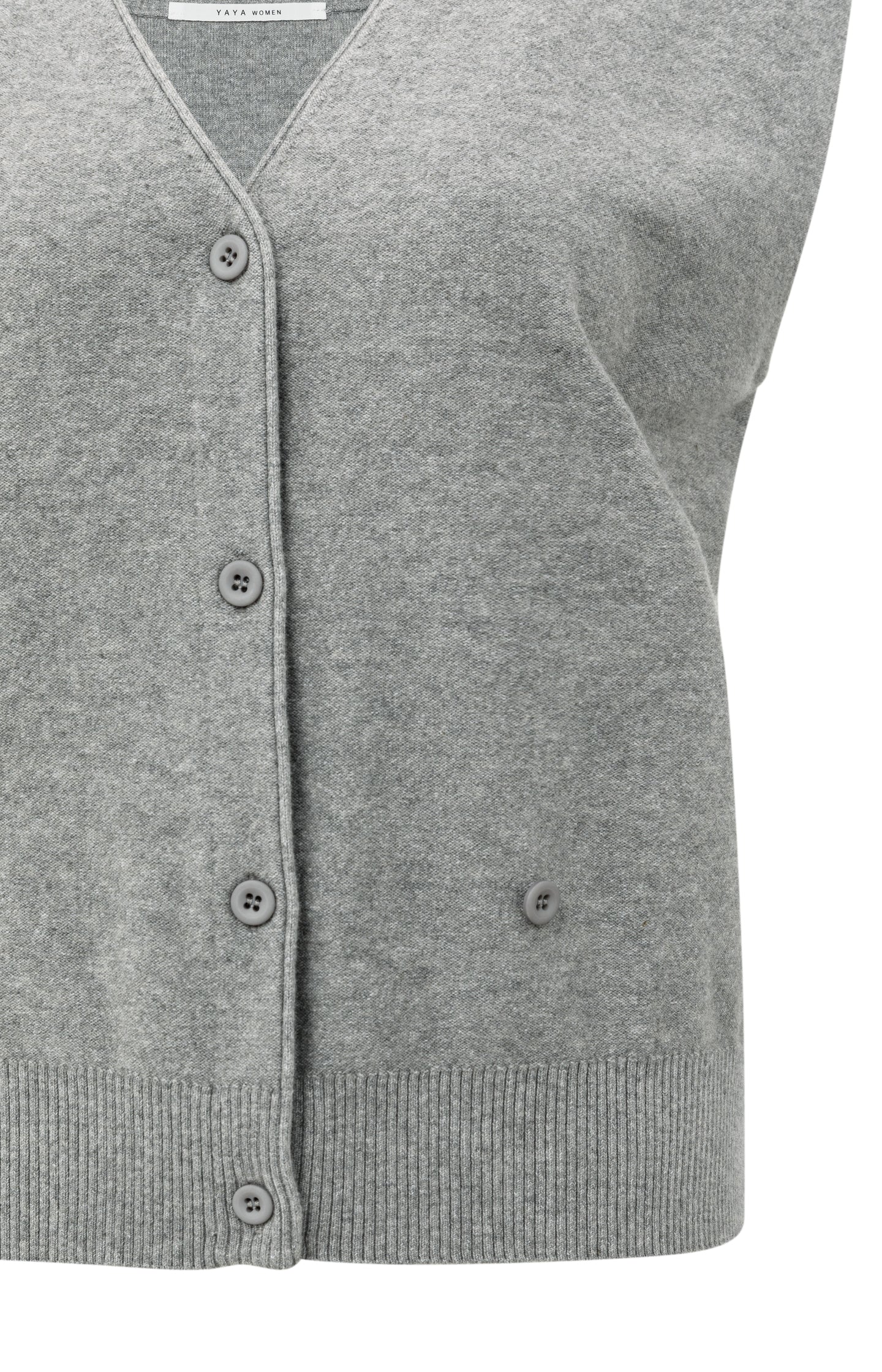 Knitted gilet with V-neck and asymmetric buttoning