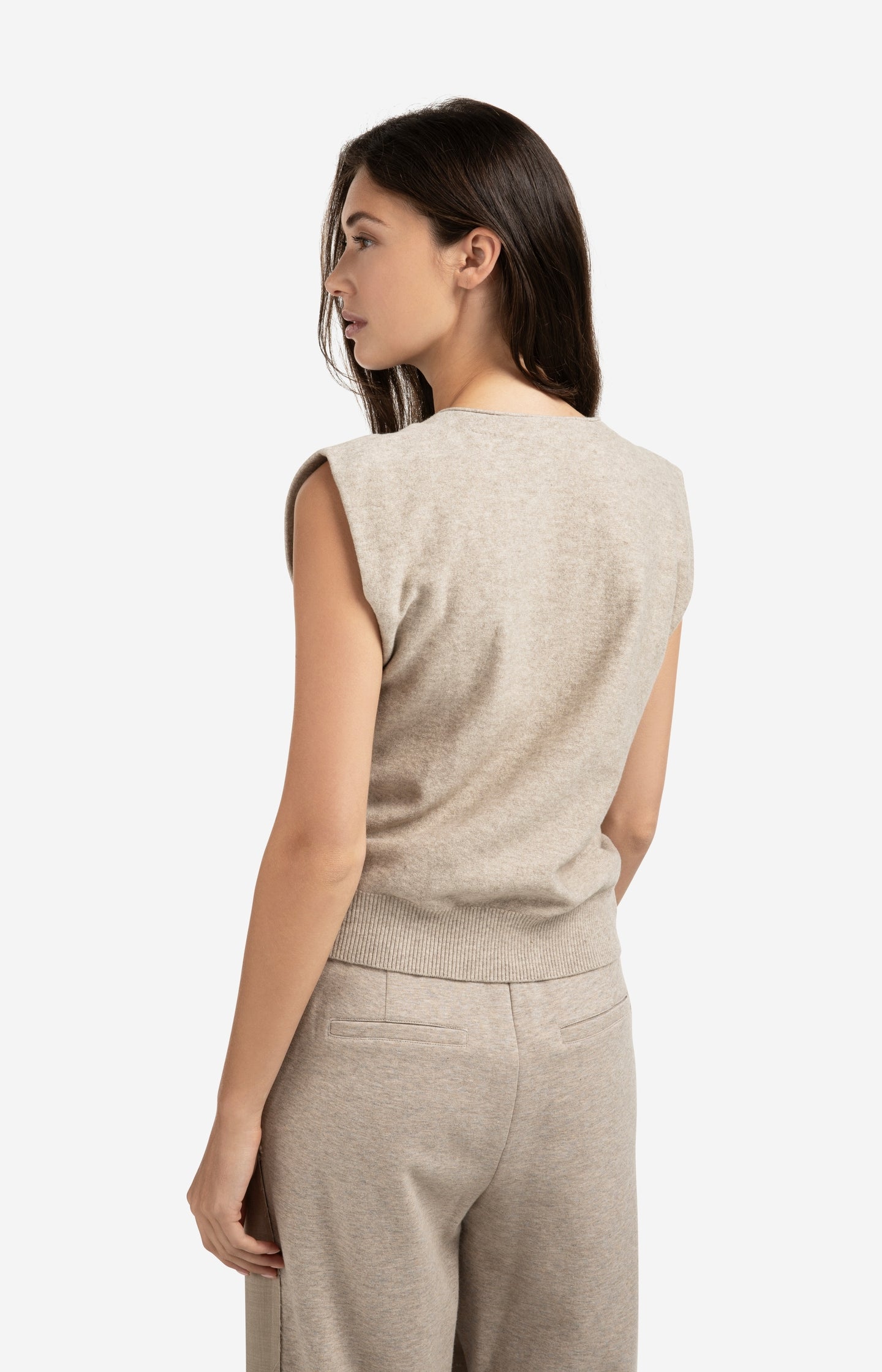 Knitted gilet with V-neck and asymmetric buttoning - Type: lookbook