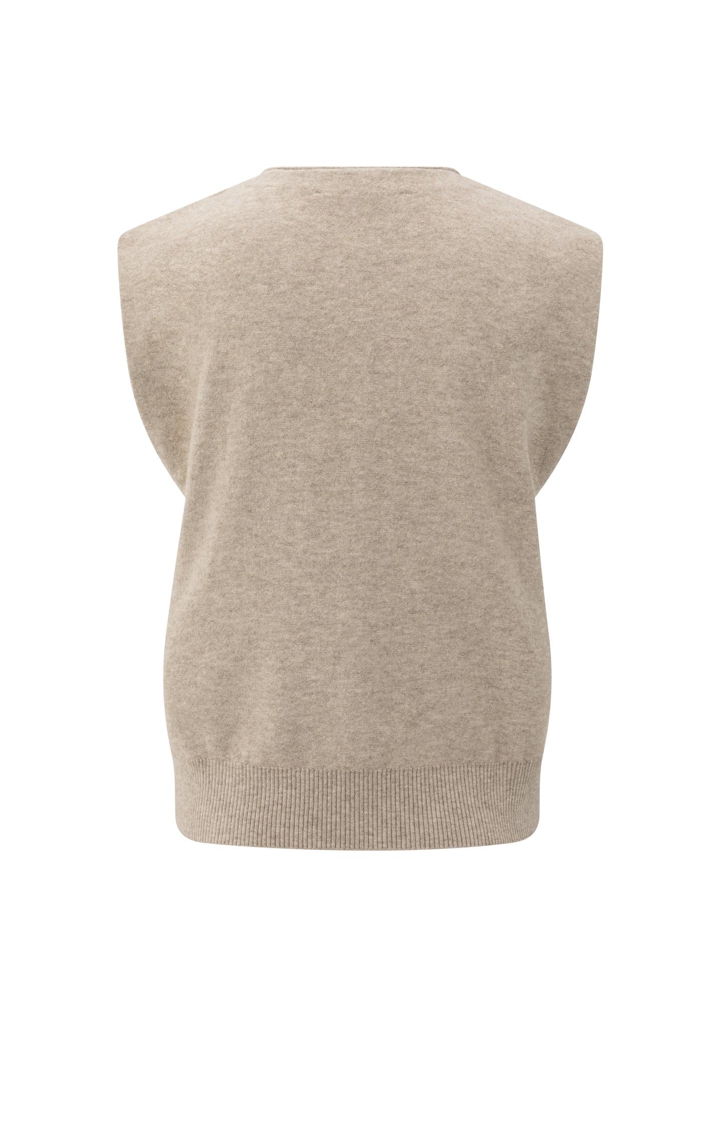 Knitted gilet with V-neck and asymmetric buttoning