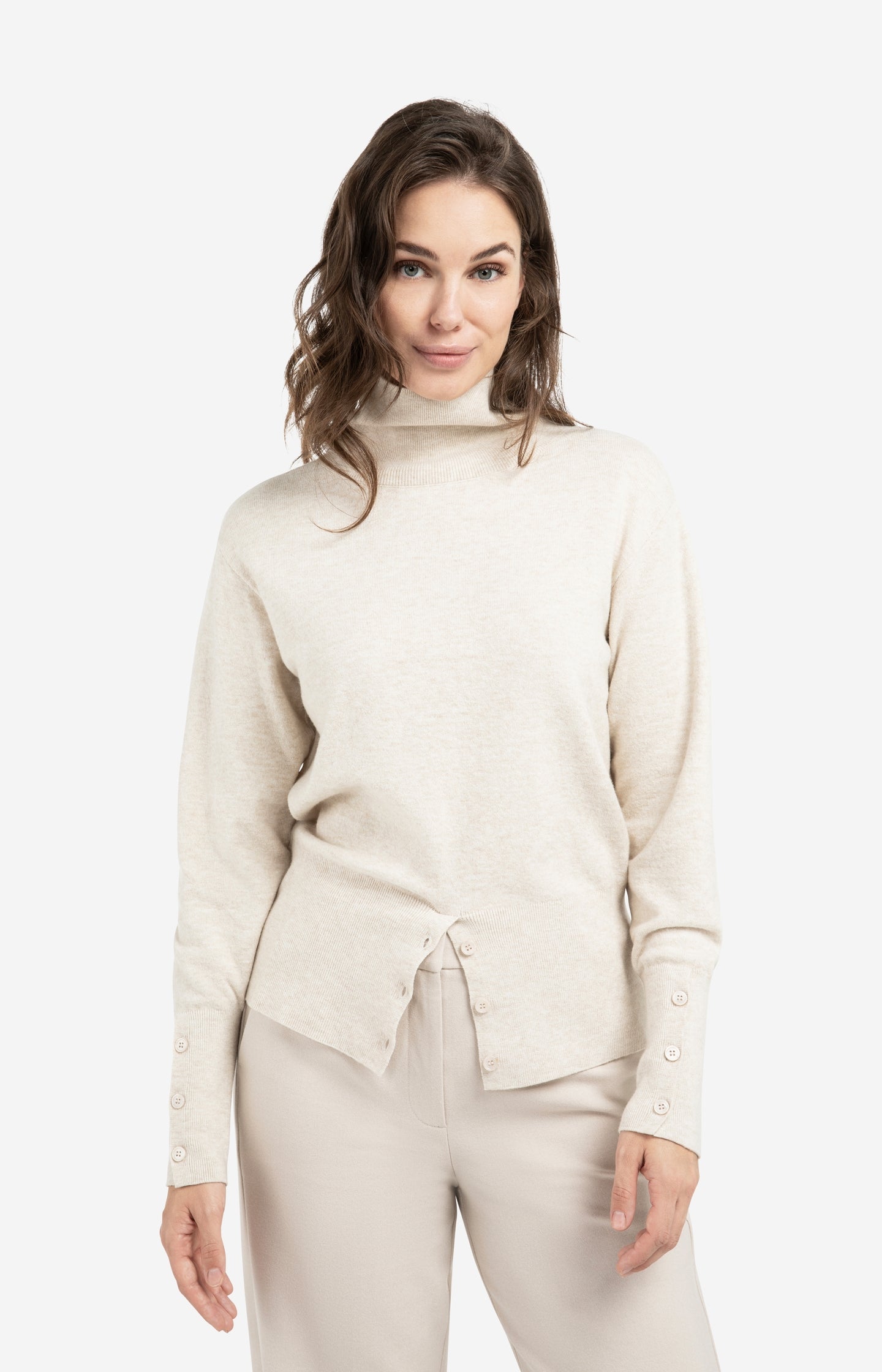 Knitted high neck sweater with button details - Type: lookbook