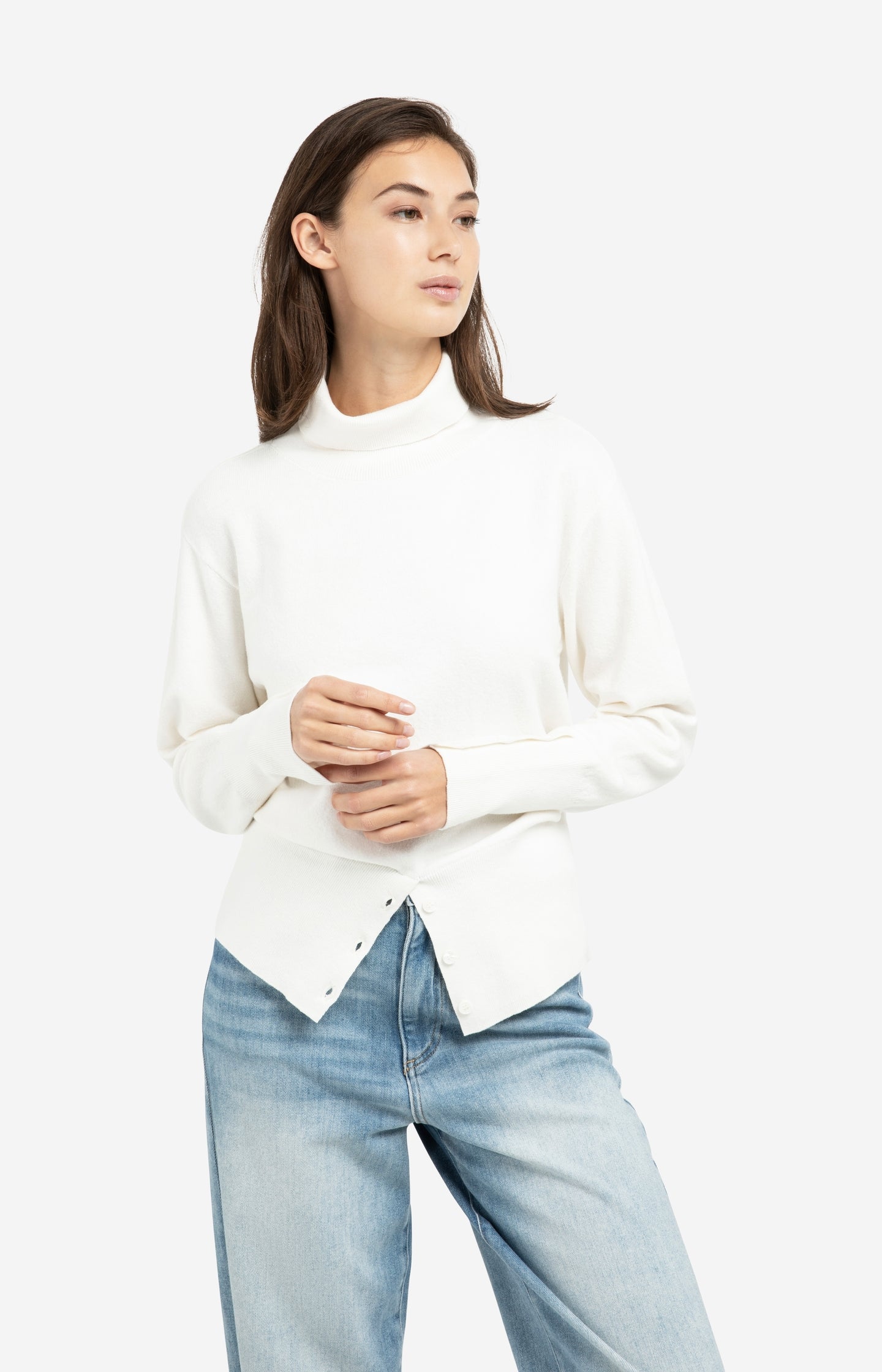 Knitted high neck sweater with button details