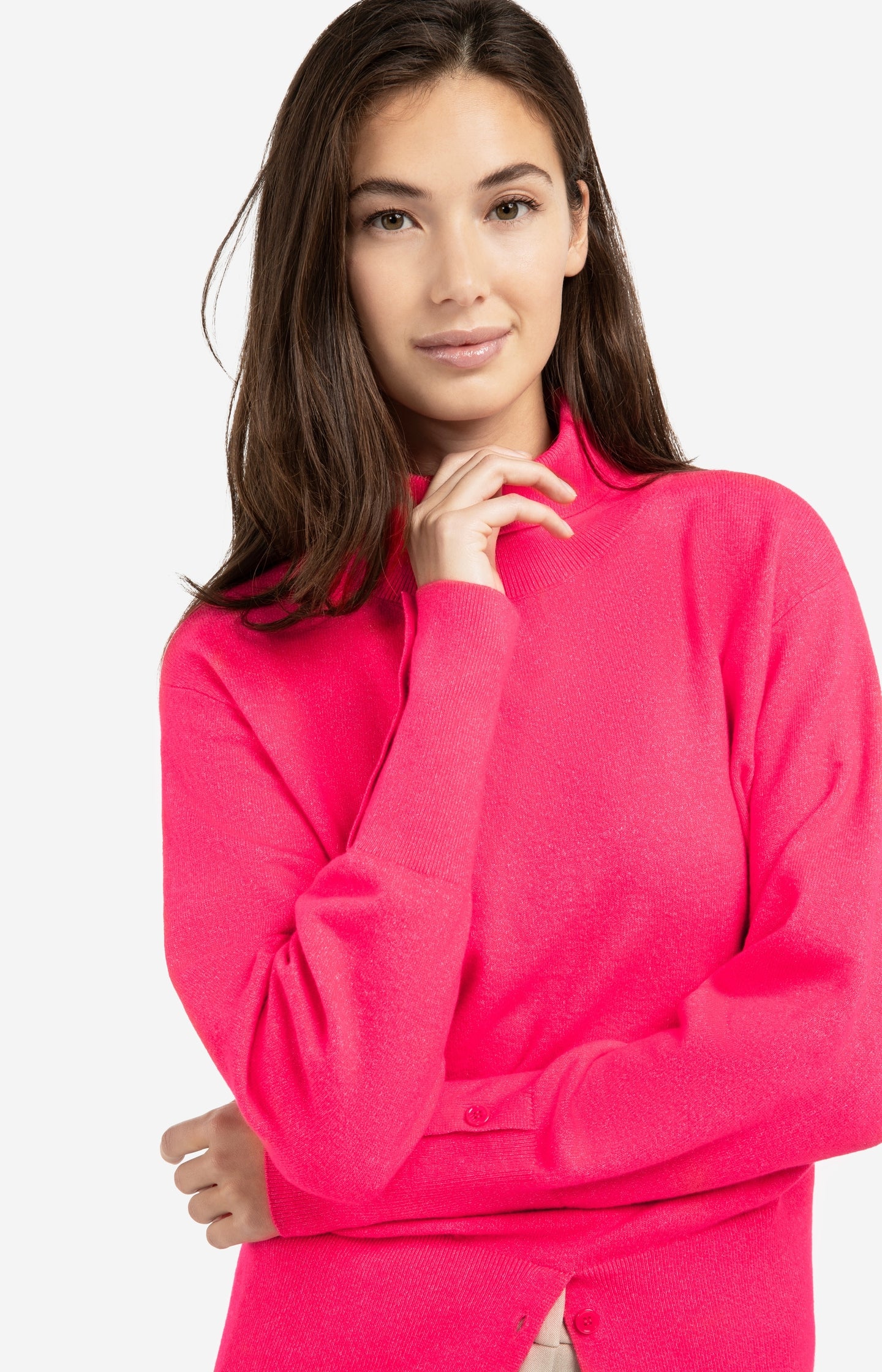 Knitted high neck sweater with button details