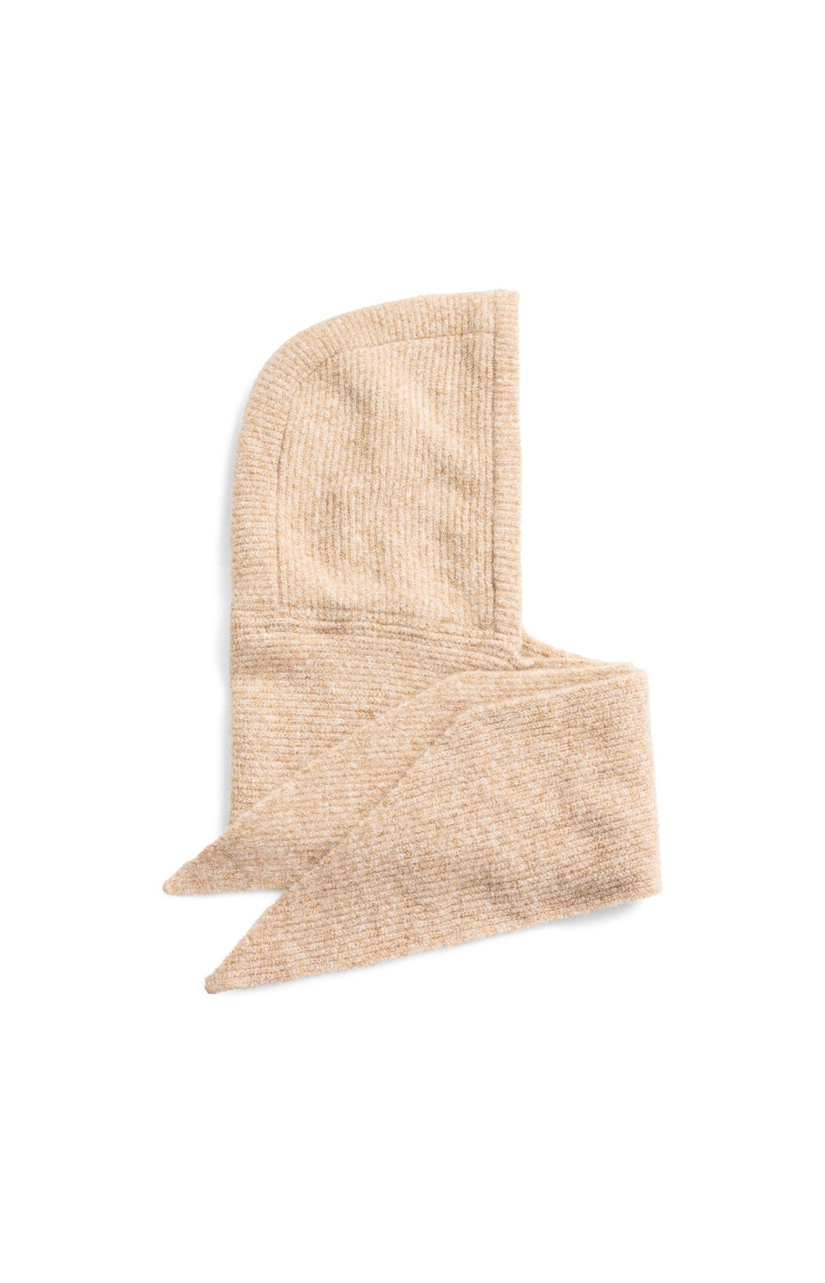 Knitted hooded scarf with ribbed texture - Dark Beige Melange
