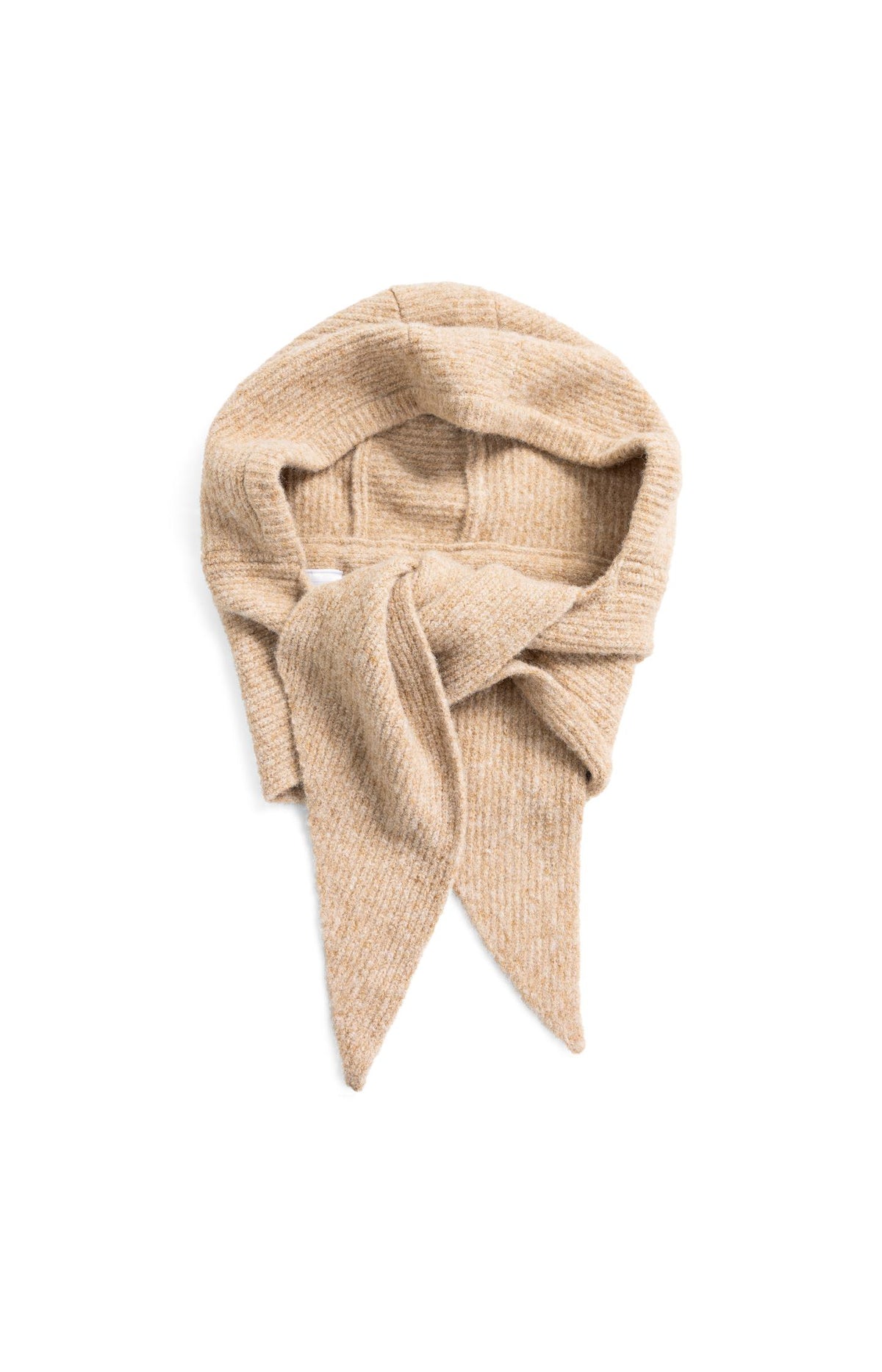Knitted hooded scarf with ribbed texture - Dark Beige Melange