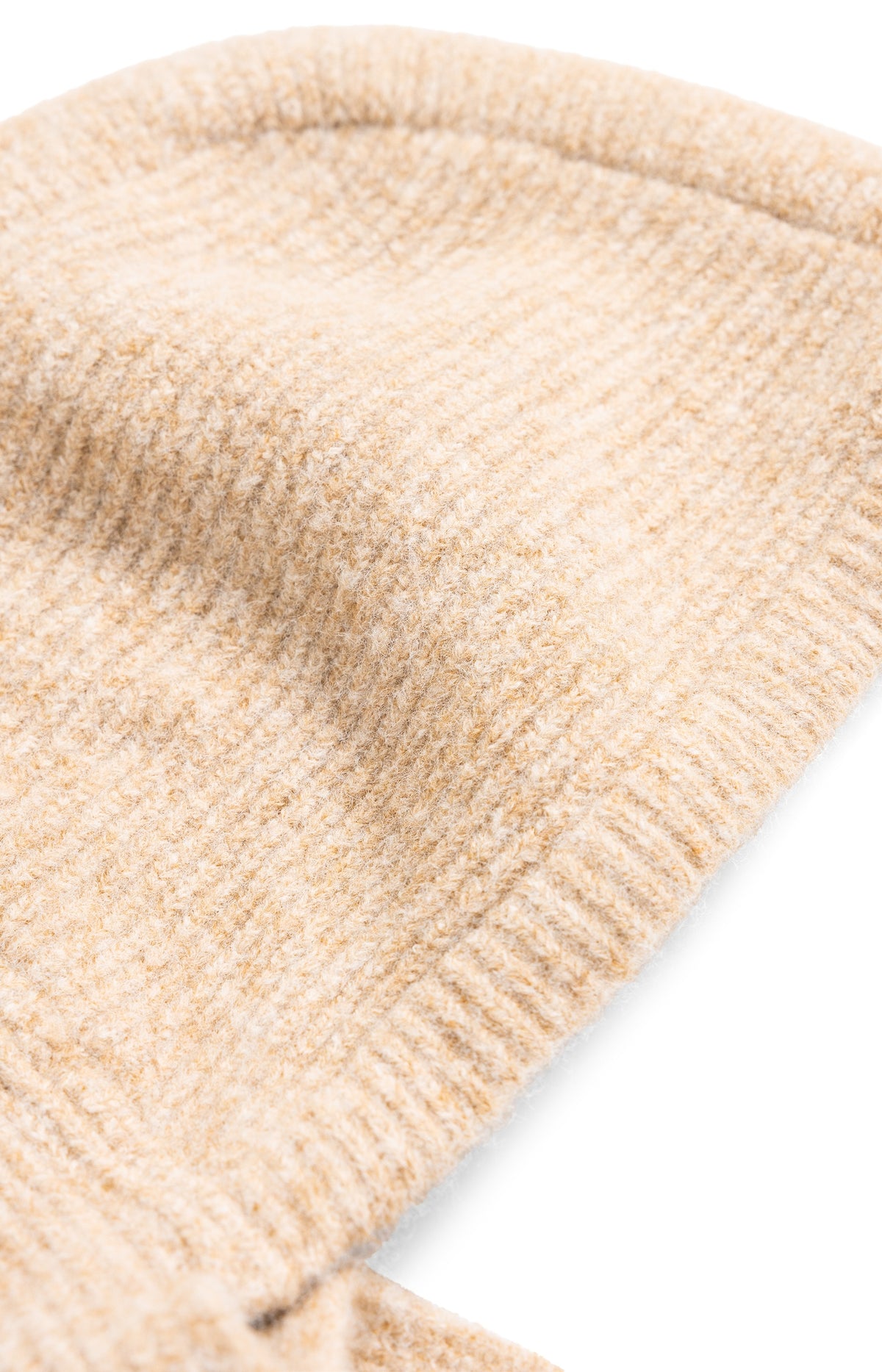 Knitted hooded scarf with ribbed texture - Dark Beige Melange