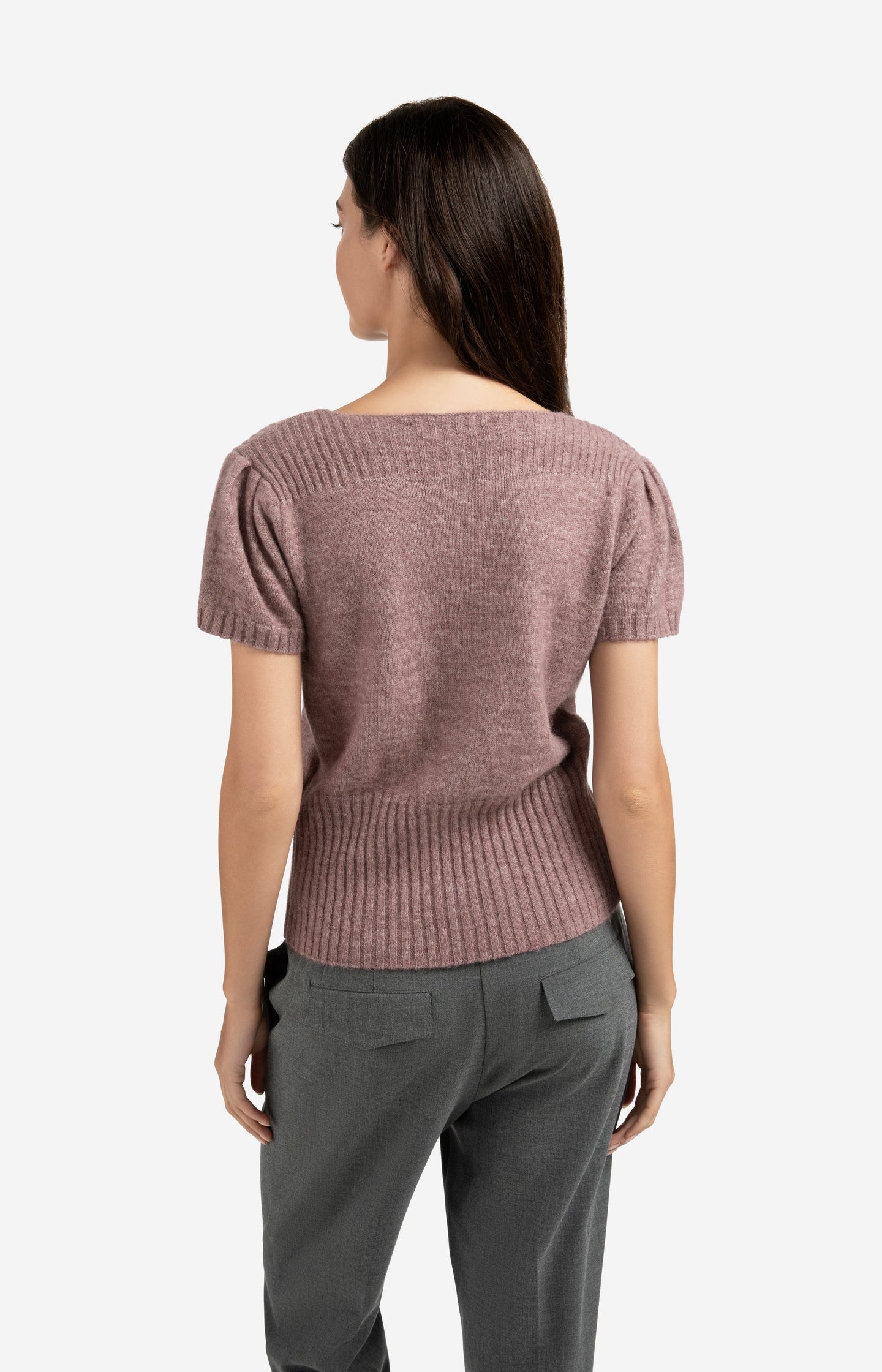Knitted short sleeve cardigan with rib accents