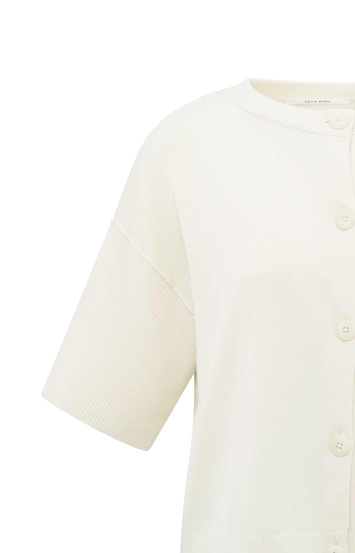 Knitted short-sleeve cardigan with ribbed details