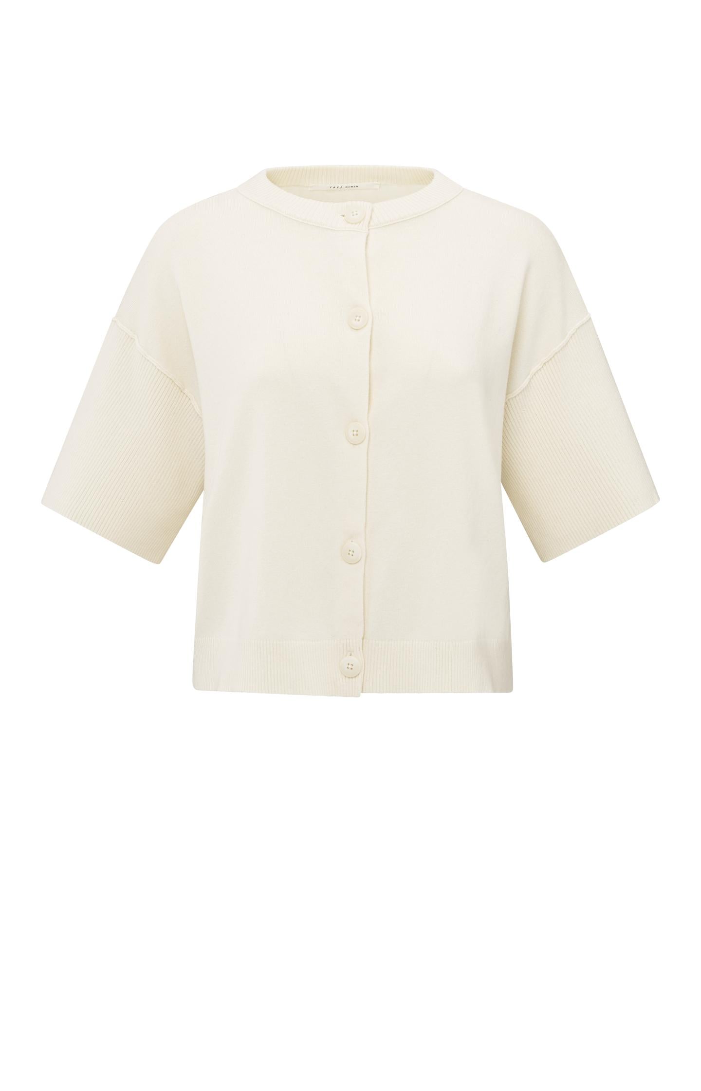 Knitted short-sleeve cardigan with ribbed details - Type: product