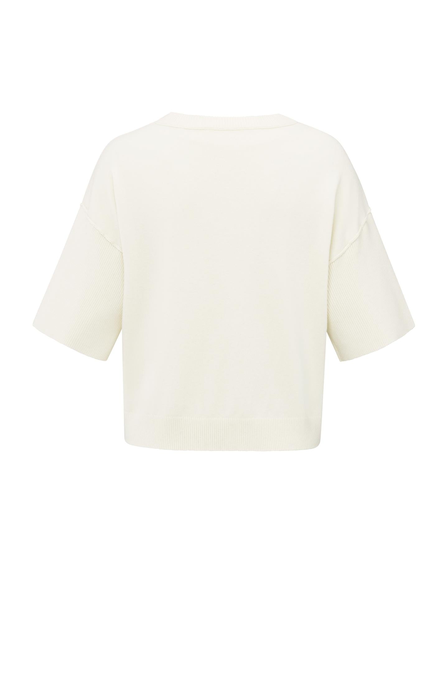 Knitted short-sleeve cardigan with ribbed details