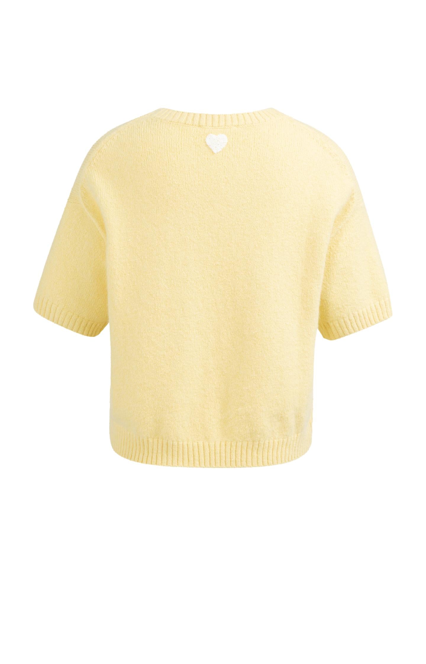 Knitted short sleeve sweater with artwork