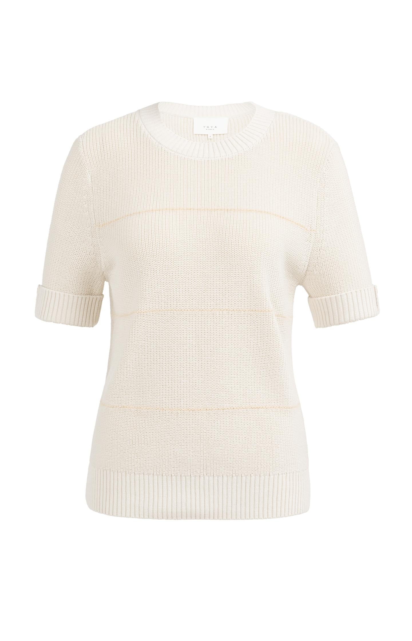 Knitted short sleeve sweater with fuzzy stripes - Type: product