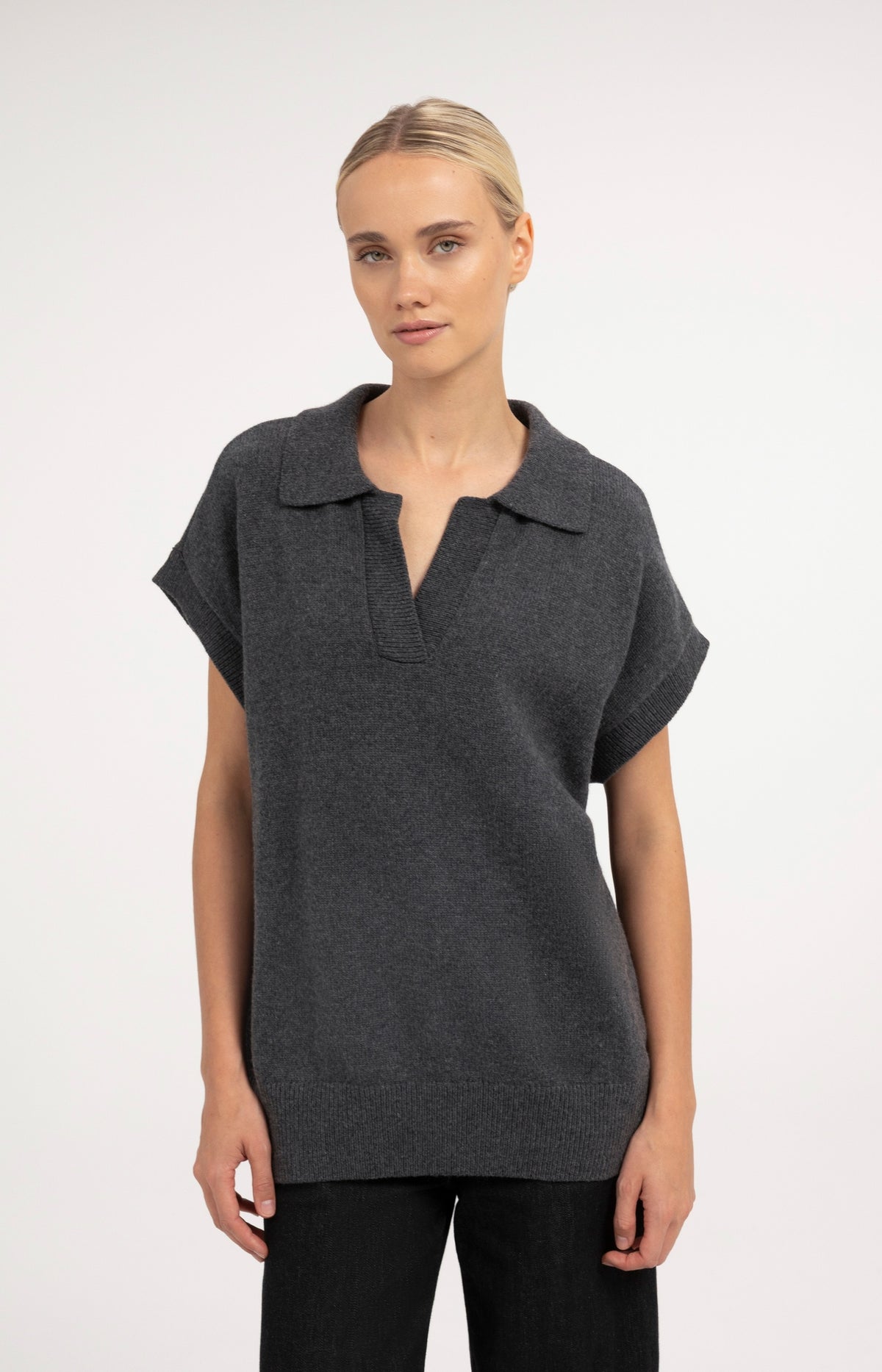 Knitted spencer tunic with collar - Dark Anthracite Melange