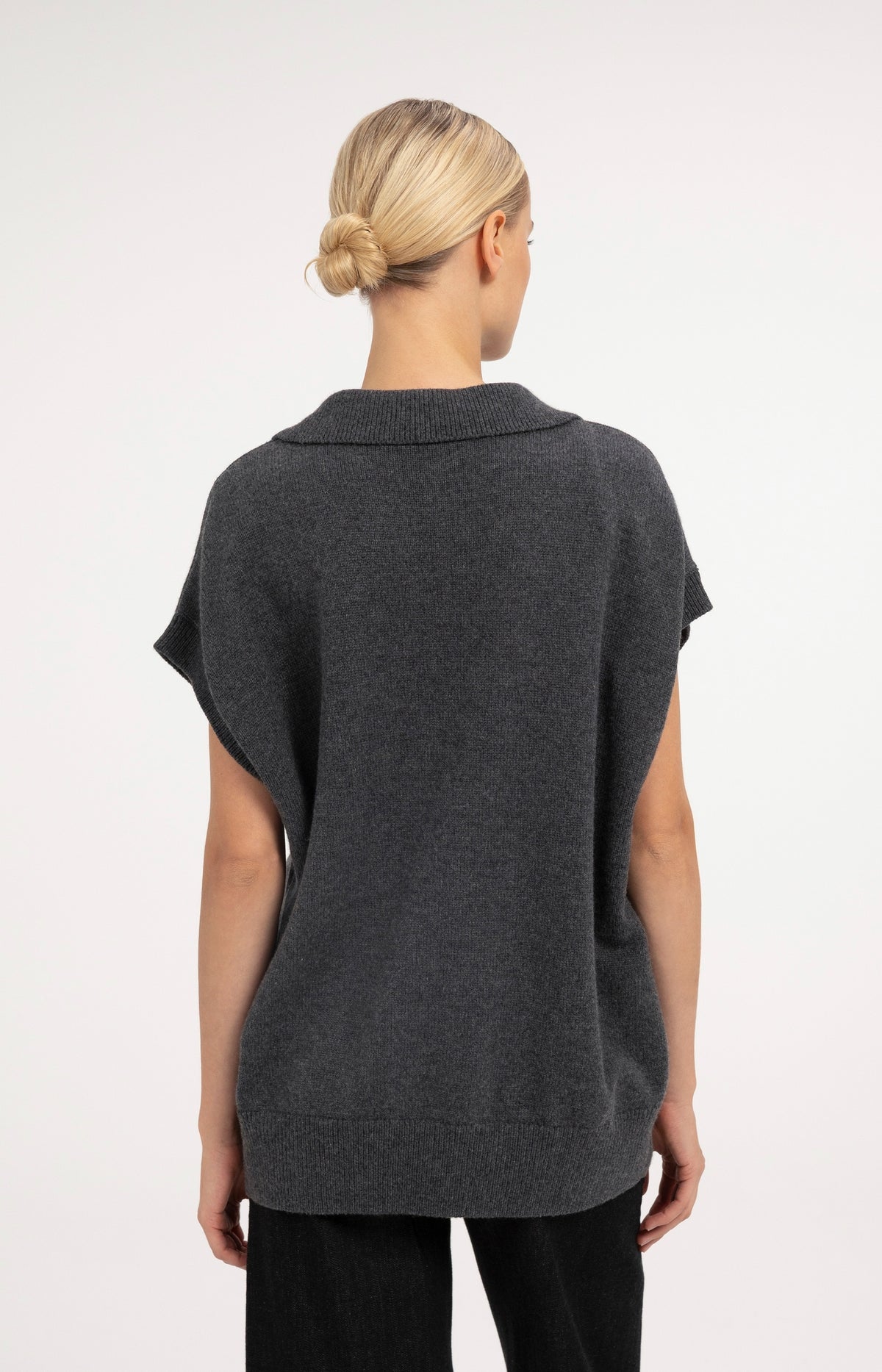 Knitted spencer tunic with collar - Dark Anthracite Melange