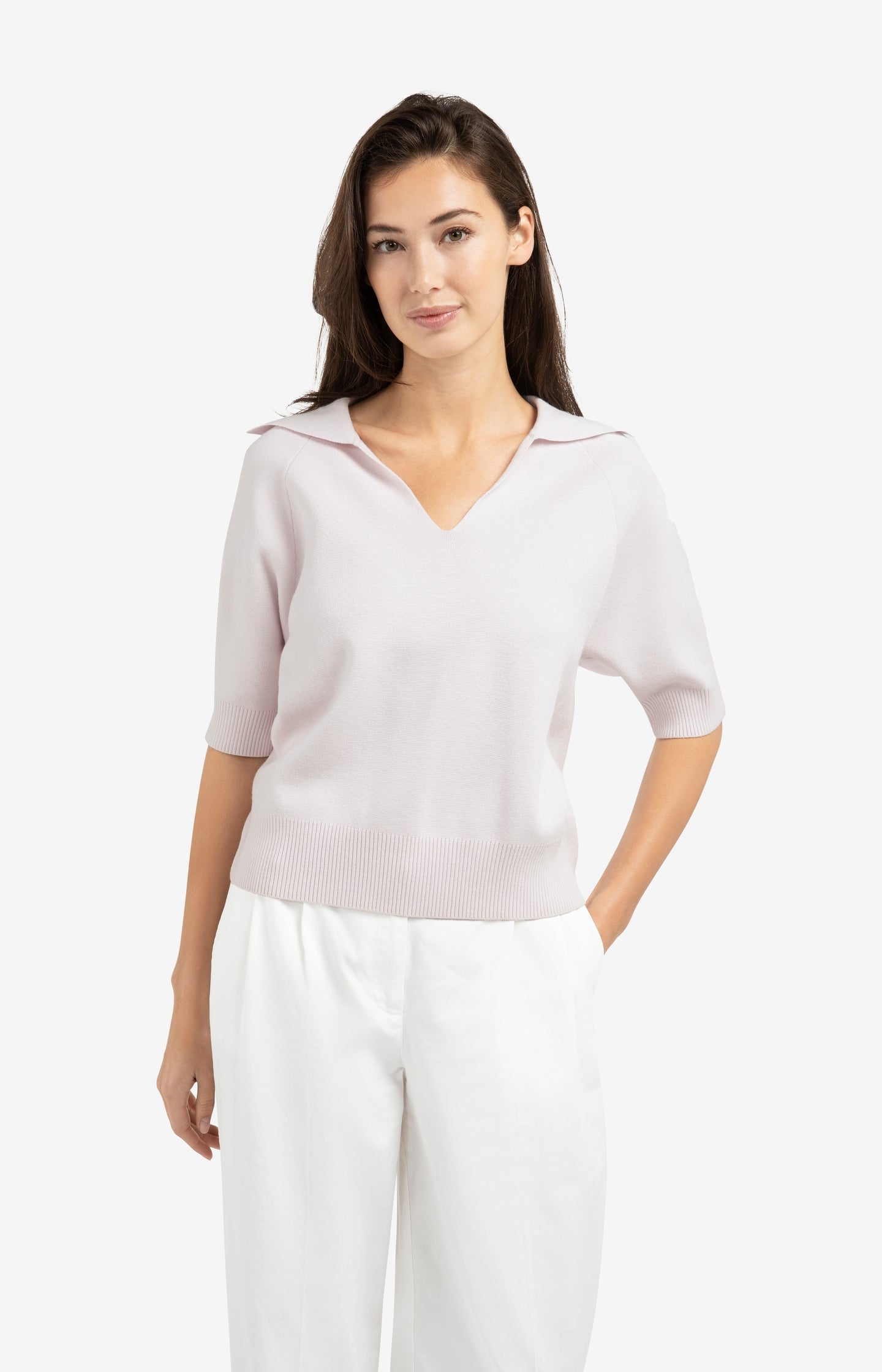 Knitted sweater with collar and short sleeves - Type: lookbook