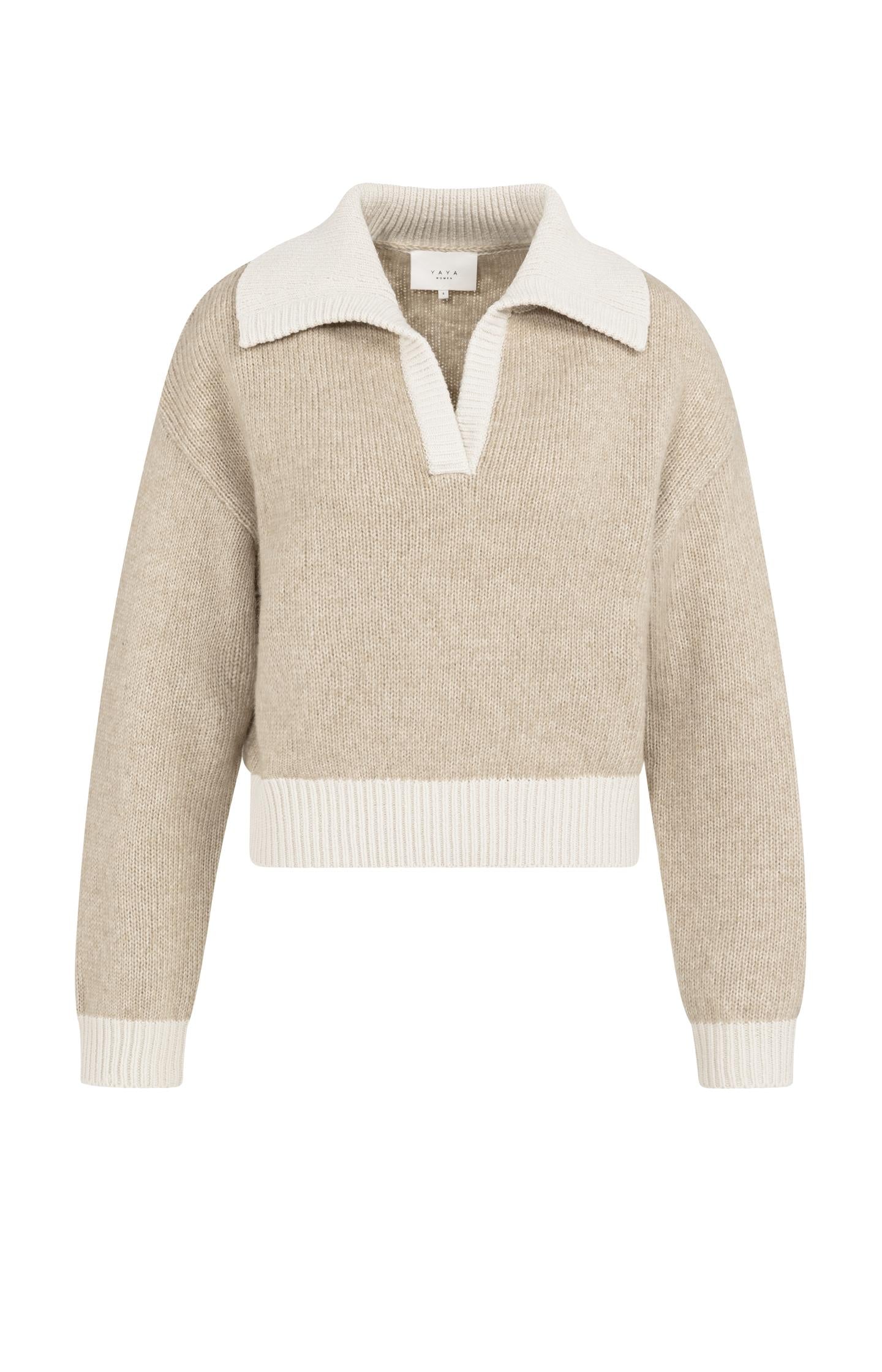 Pull en maille avec col et bordures contrastés