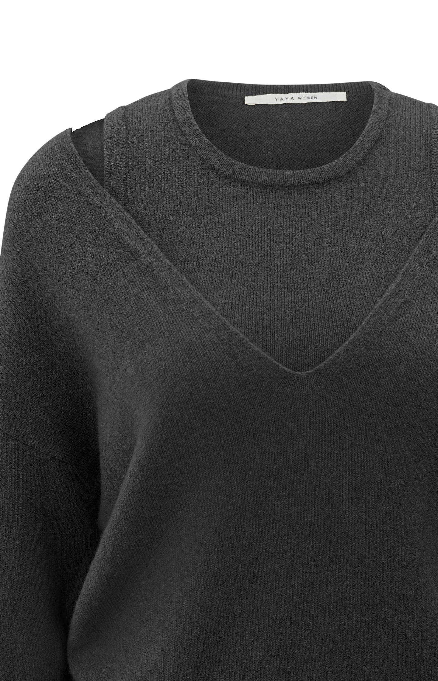 Knitted sweater with deep V-neck and layered top