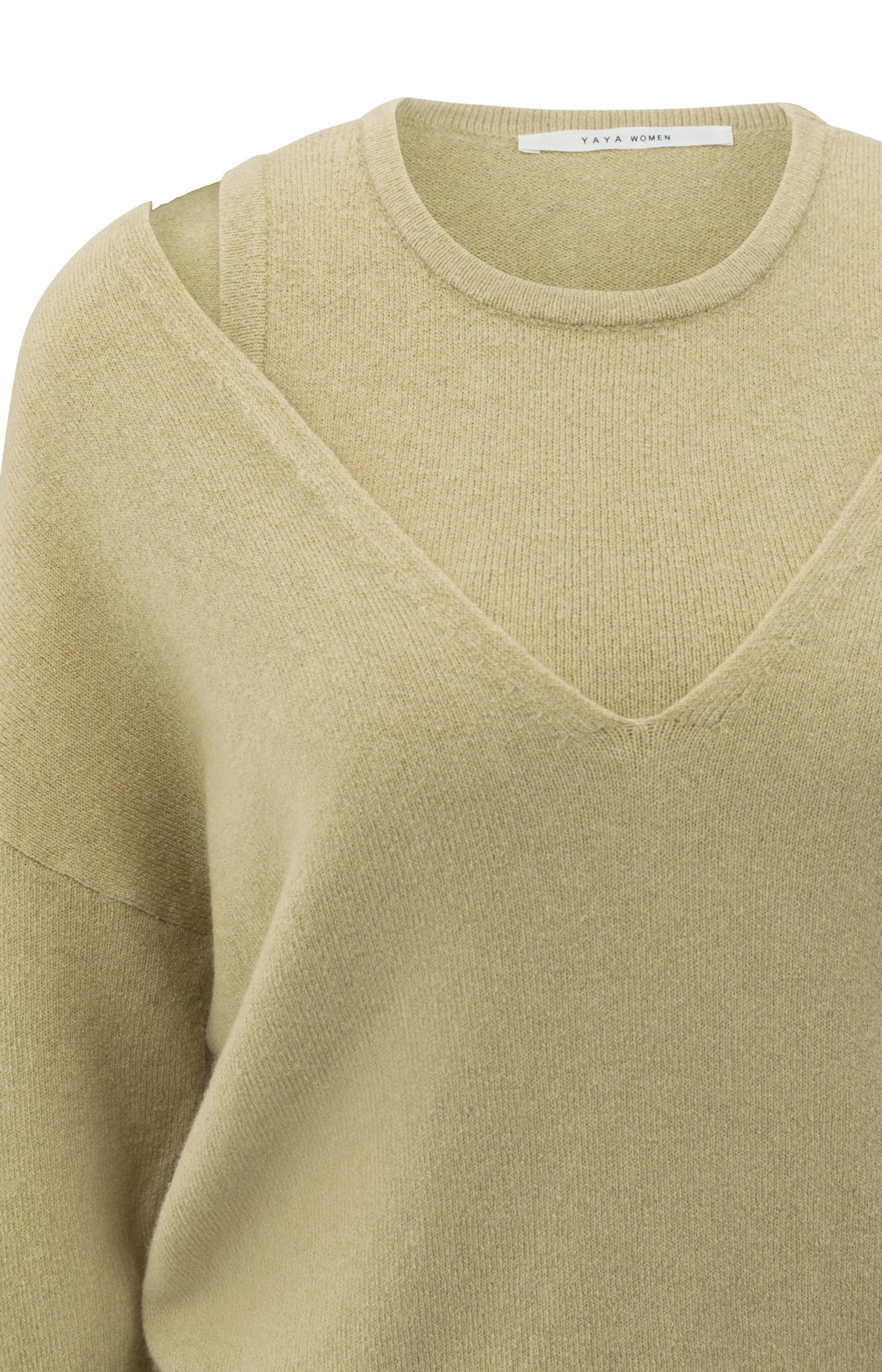 Knitted sweater with deep V-neck and layered top