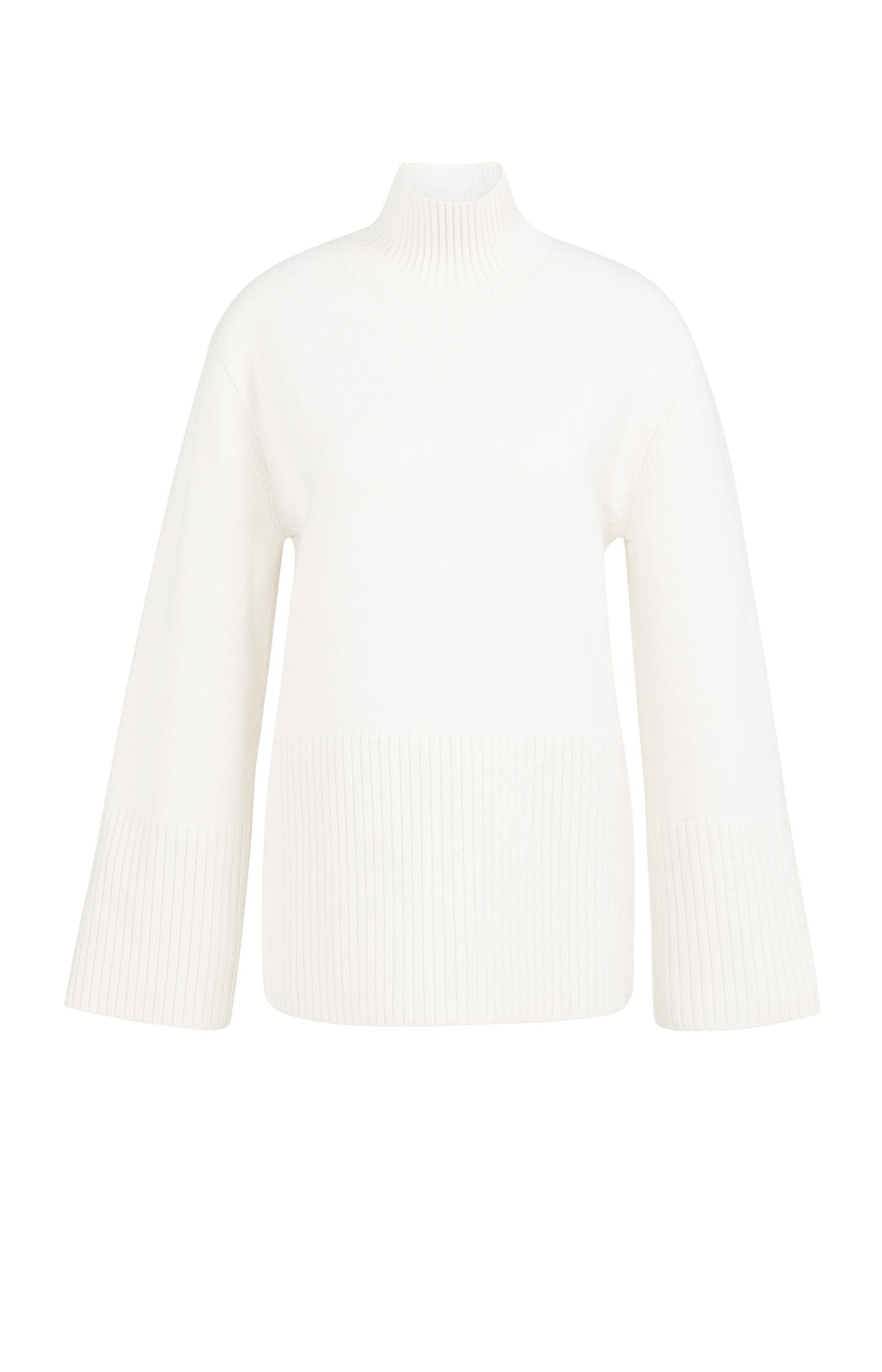 Knitted sweater with high neck and wide rib trims