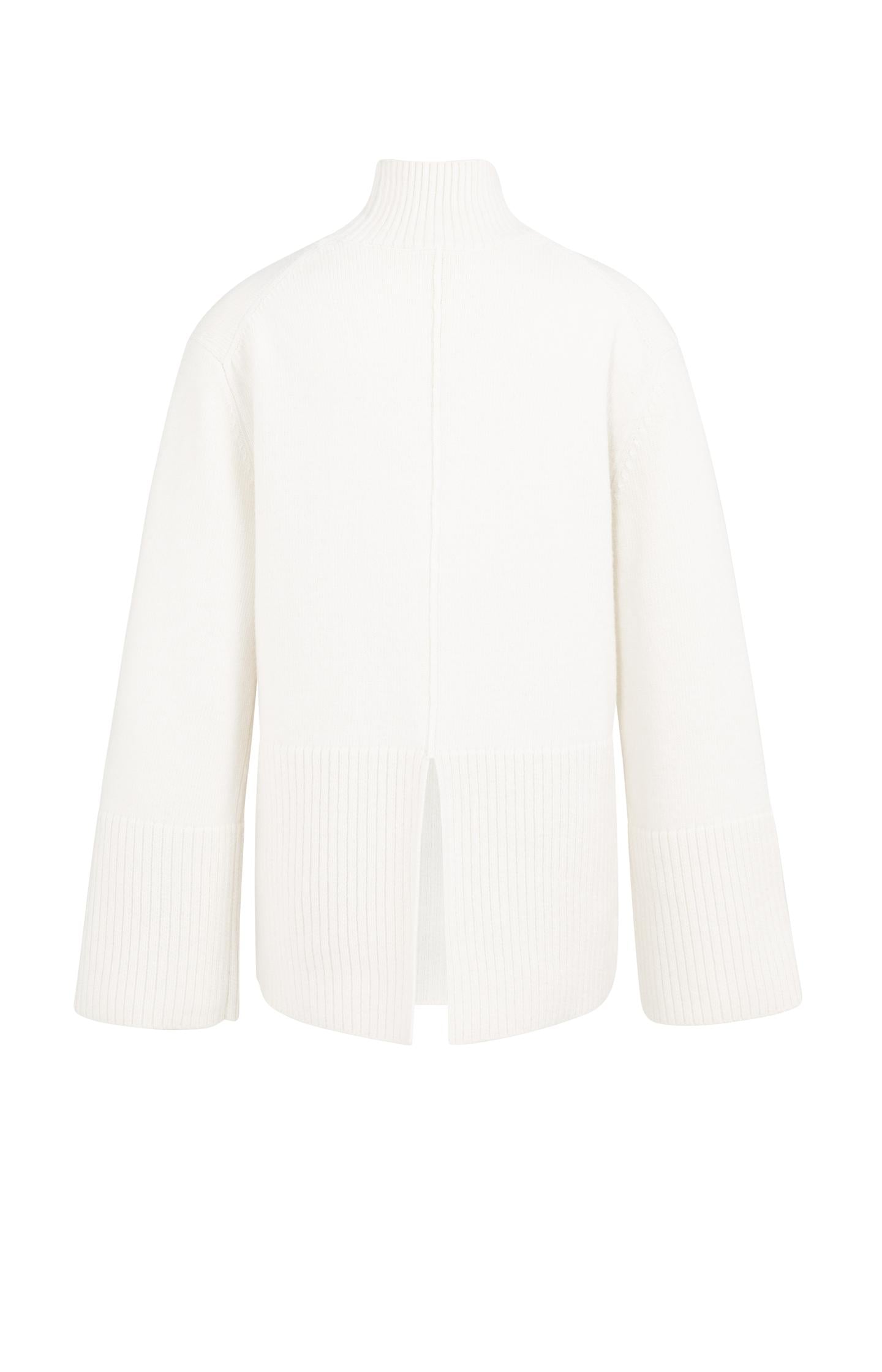 Knitted sweater with high neck and wide rib trims