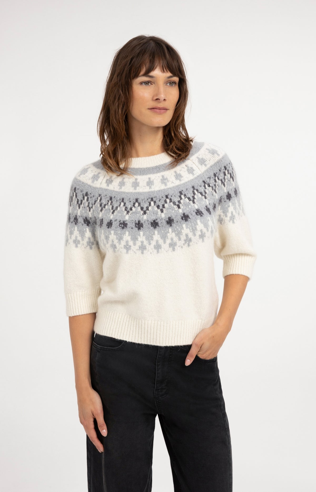 Knitted sweater with Nordic jacquard pattern - Illusions Gray Dessin