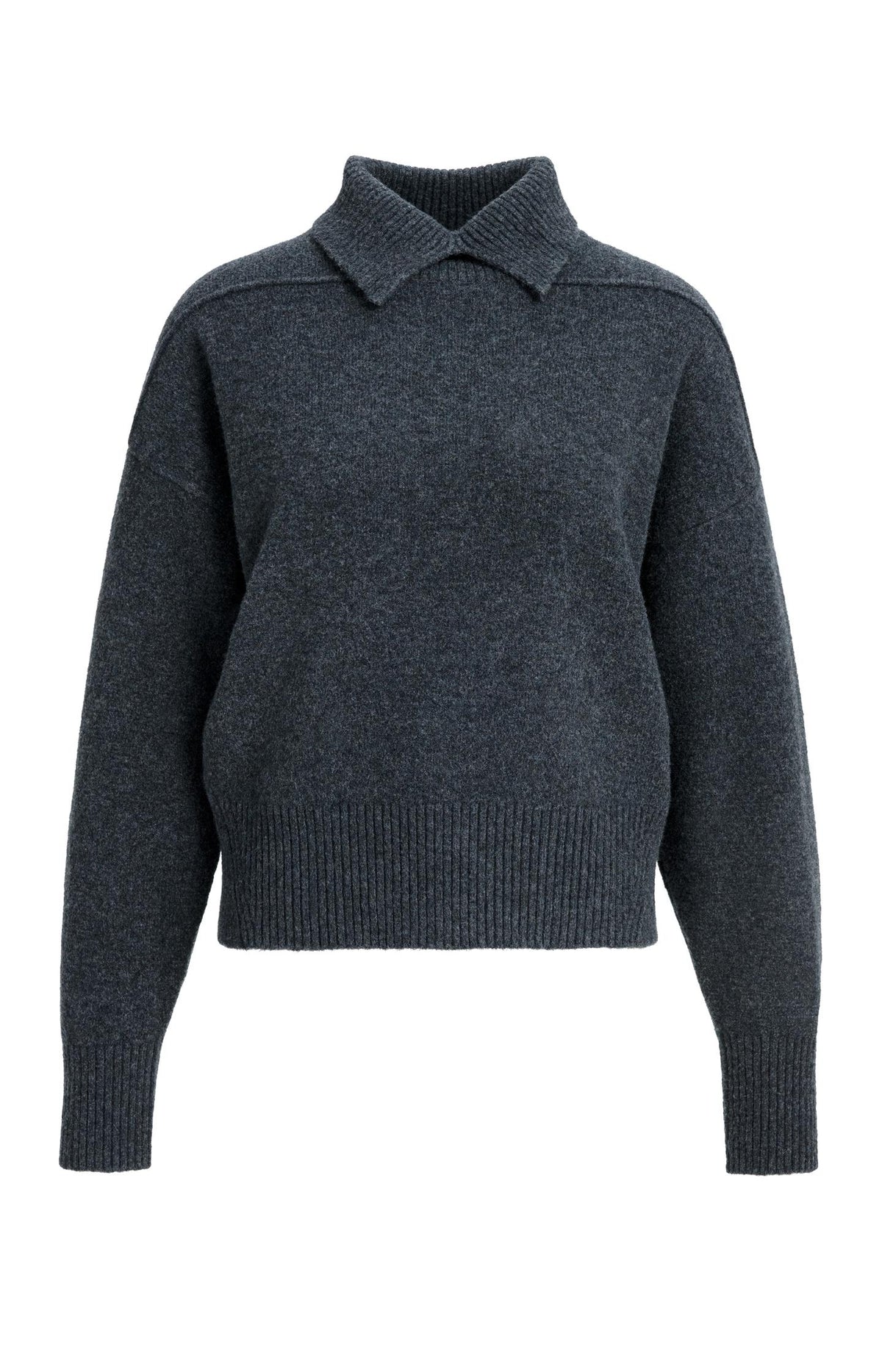 Knitted sweater with polo collar - Dark Anthracite Melange