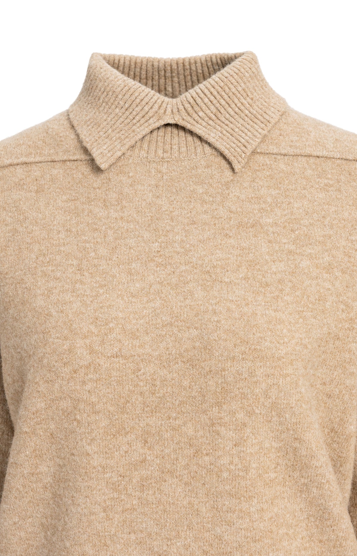 Strickpullover mit Polokragen - Dark Beige Melange