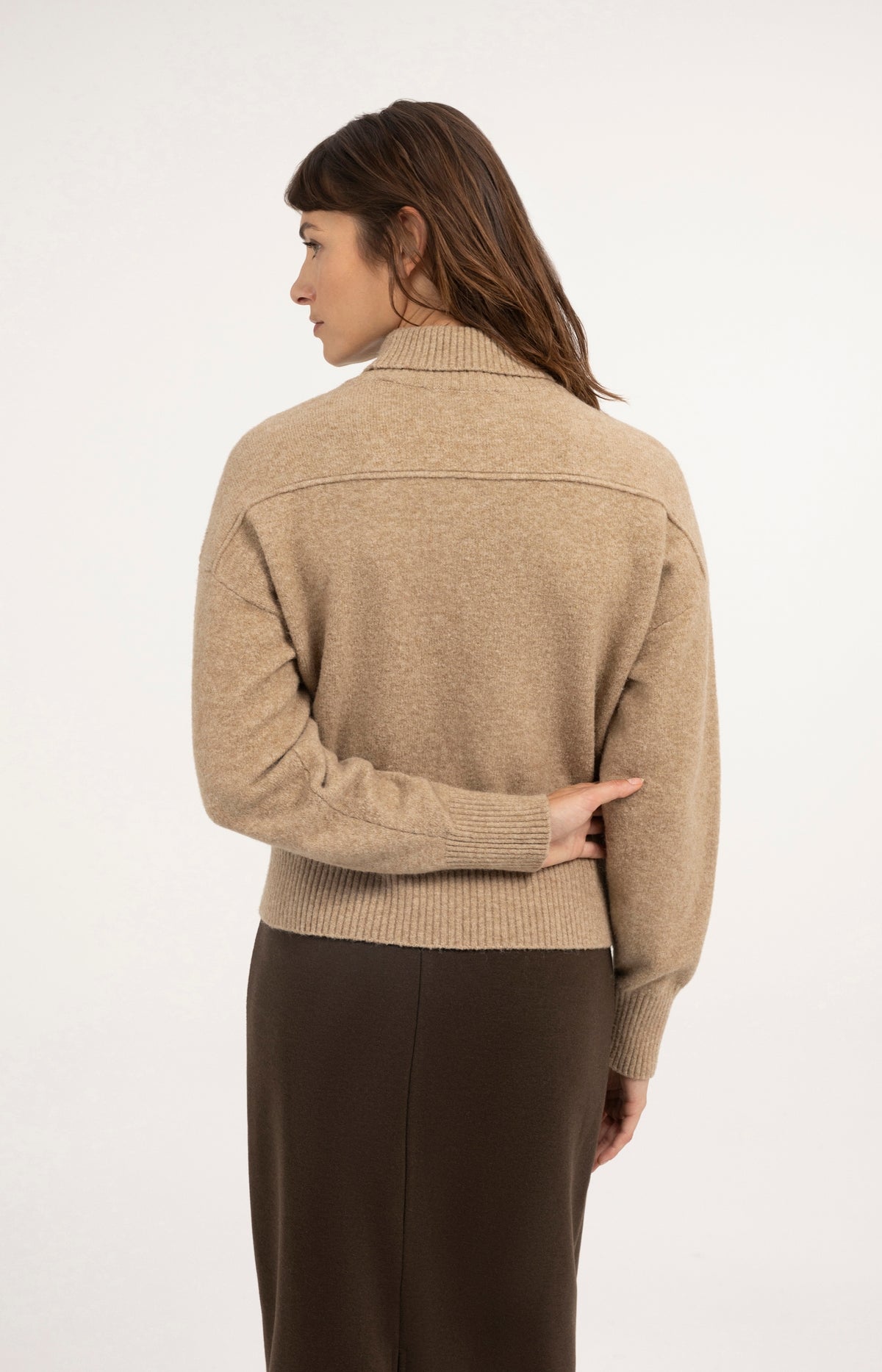 Knitted sweater with polo collar - Beige