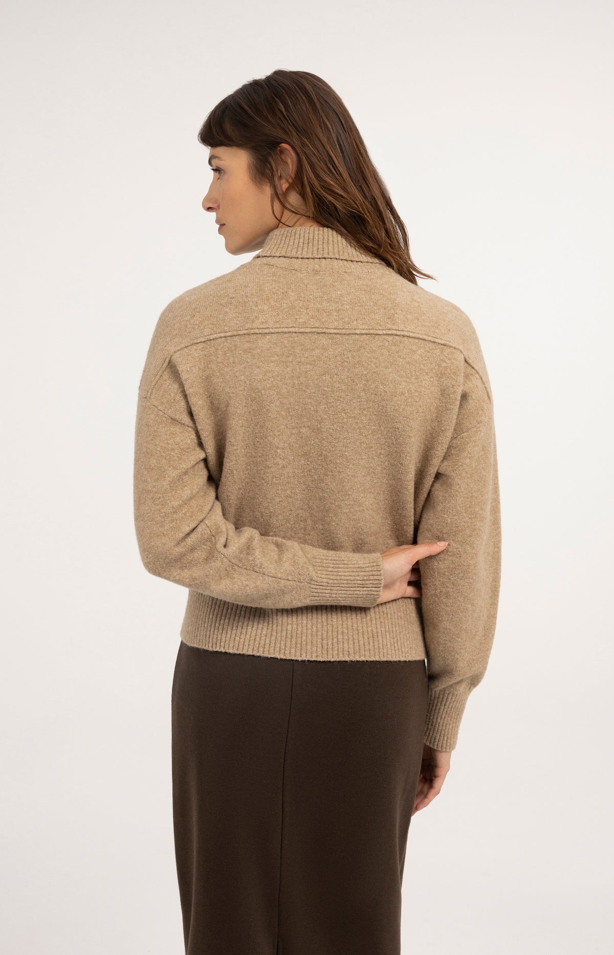 Strickpullover mit Polokragen - Dark Beige Melange