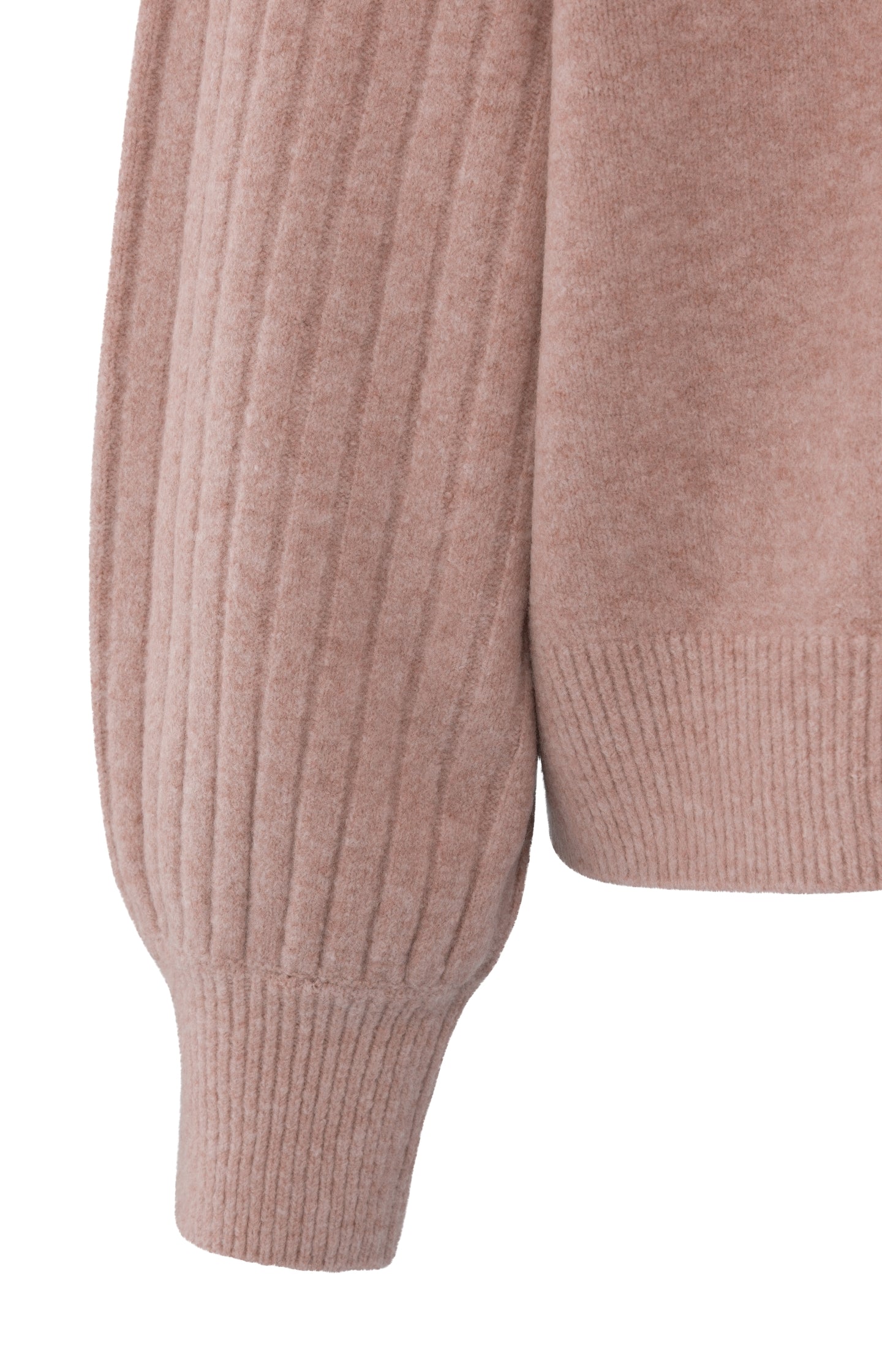 Knitted sweater with ribbed sleeves and round neck