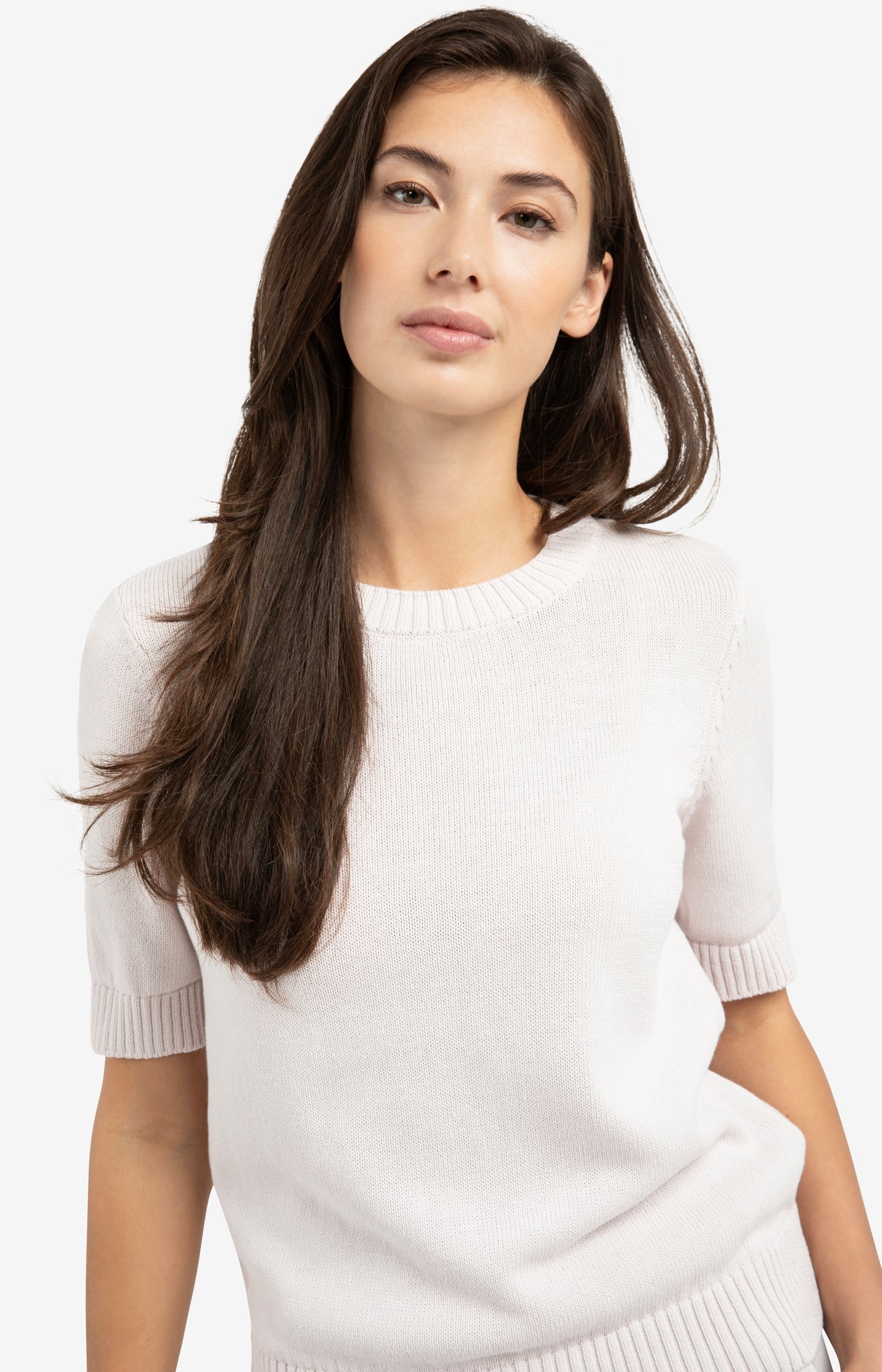 Knitted sweater with rolled-up short sleeves - Type: lookbook