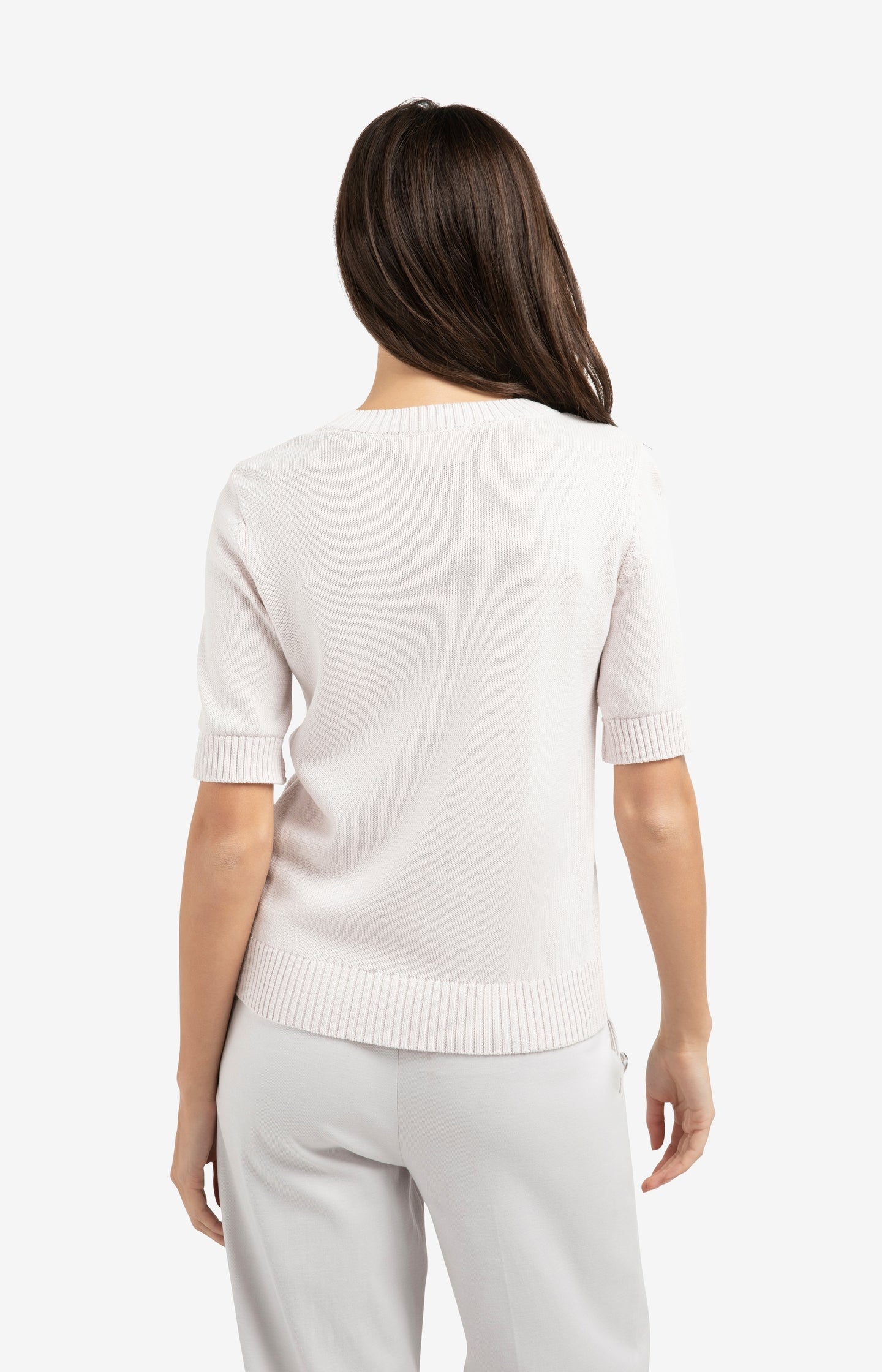 Knitted sweater with rolled-up short sleeves - Type: lookbook