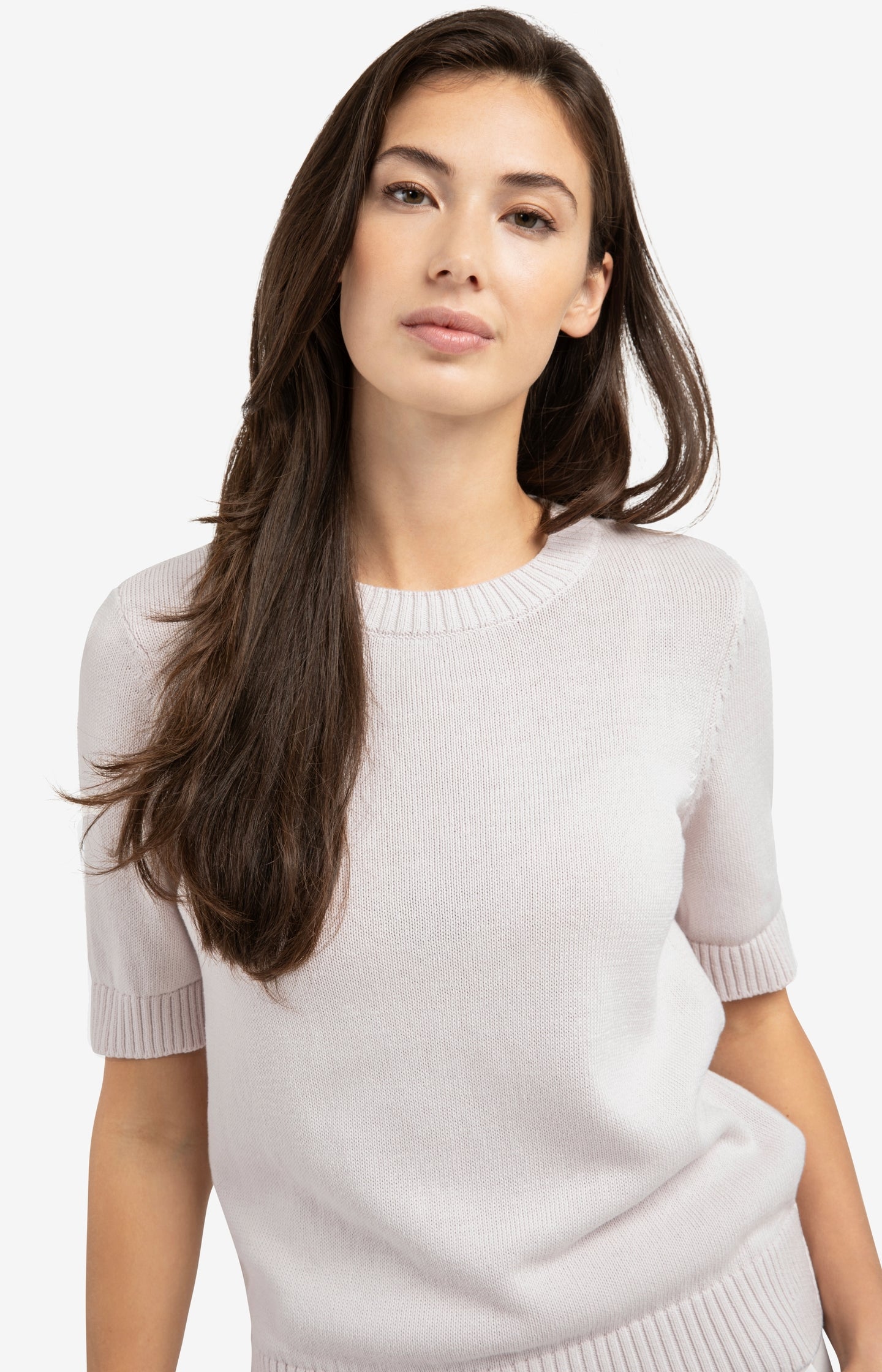 Knitted sweater with rolled-up short sleeves - Type: lookbook