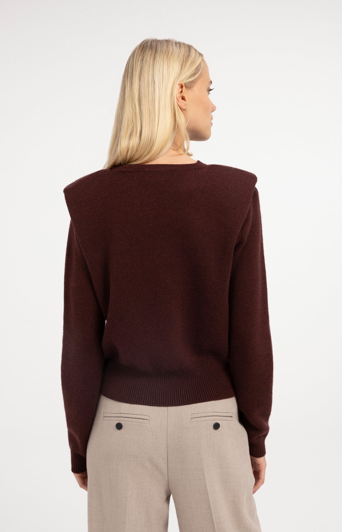 Knitted sweater with shoulder detail and side zips - Bitter Chocolate Red Melange