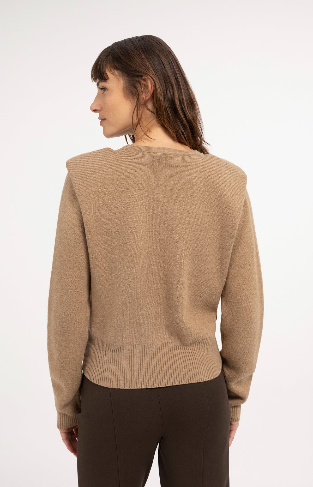 Strickpullover mit Schulterdetail und Reißverschlüssen - Cornstalk Brown Melange