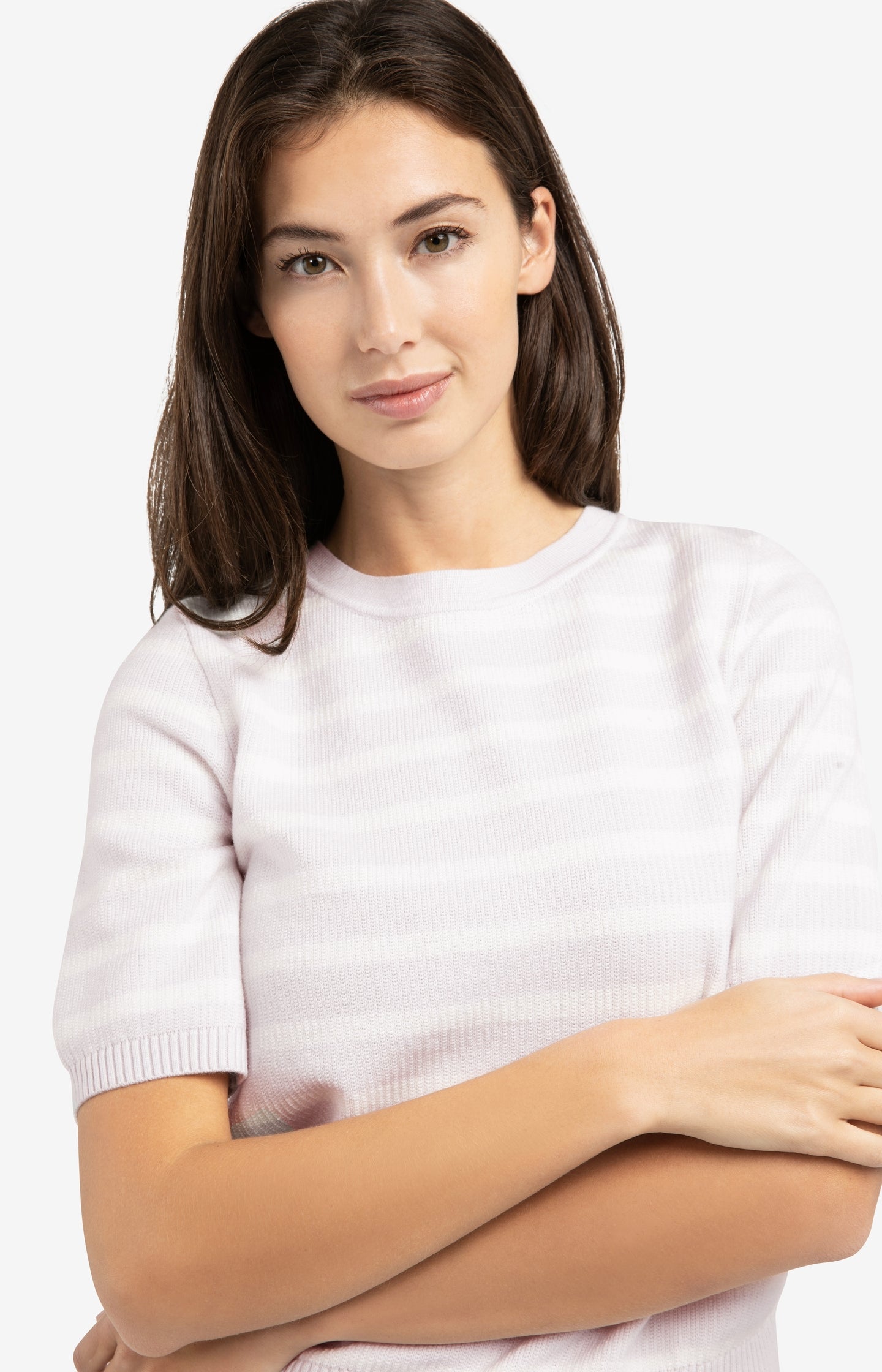 Knitted sweater with stripe pattern and short sleeves